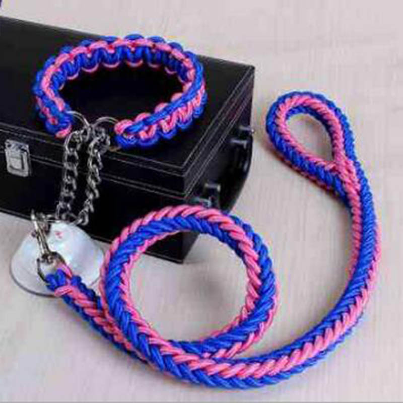 Double Strand Rope Large Dog Leashes Metal P Chain Buckle Contrast Colorful Pet Traction Rope Collar Set Firm 1.2m Length — image 12