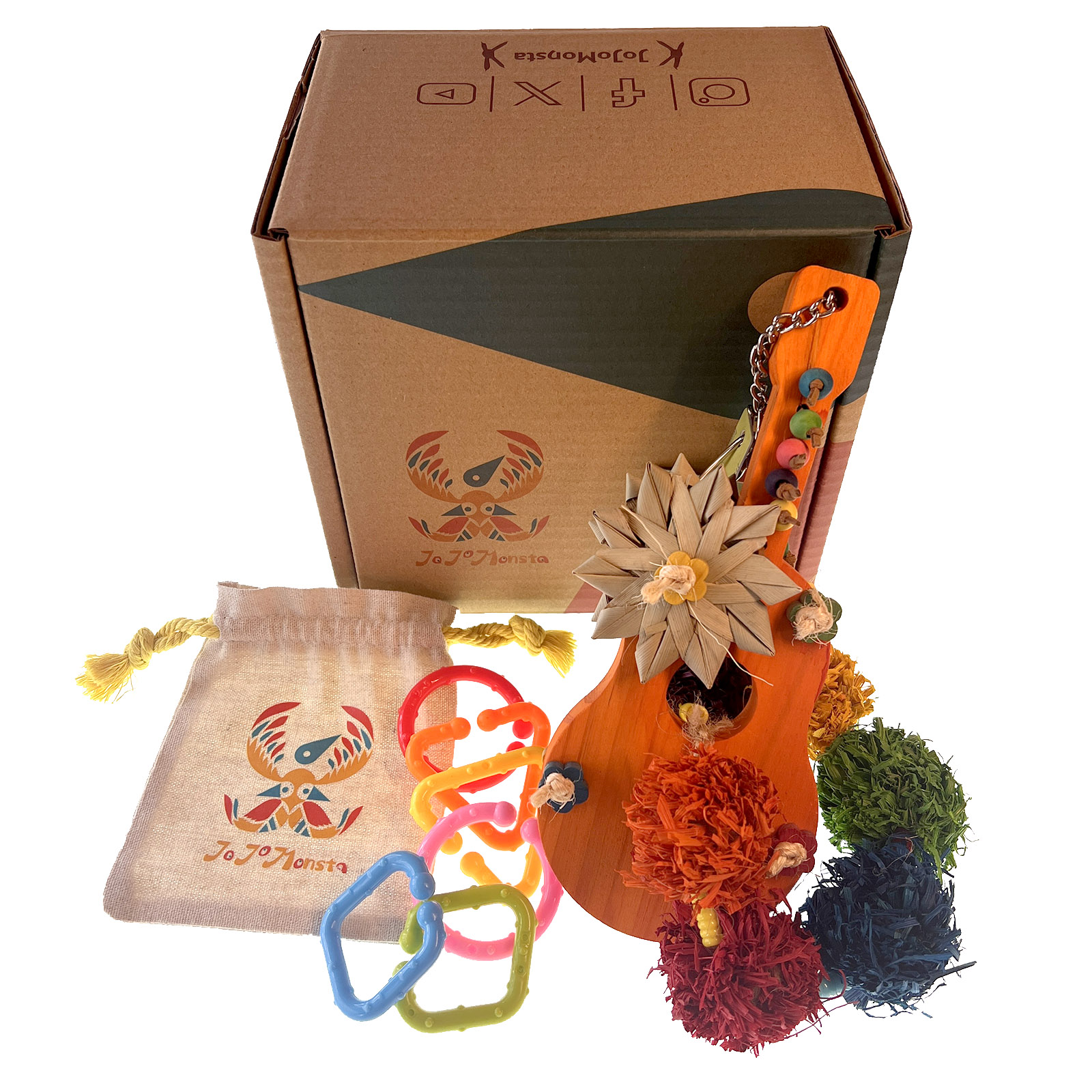 Parakeet Toys, Paradise Series Magic Ukulele Handmade Bird Toy Parrot Toy Set — image 3