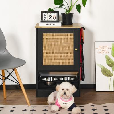 Estación de Alimentación con 1 Cajas de Almacenamiento, Estación para Mascotas con 2 Tazas Elevadas para Perros, Broches Lados, Kit Anti-derrumbe, Estación Oculta para Alimentar y Rellenar Agua, Negro — imagen 2