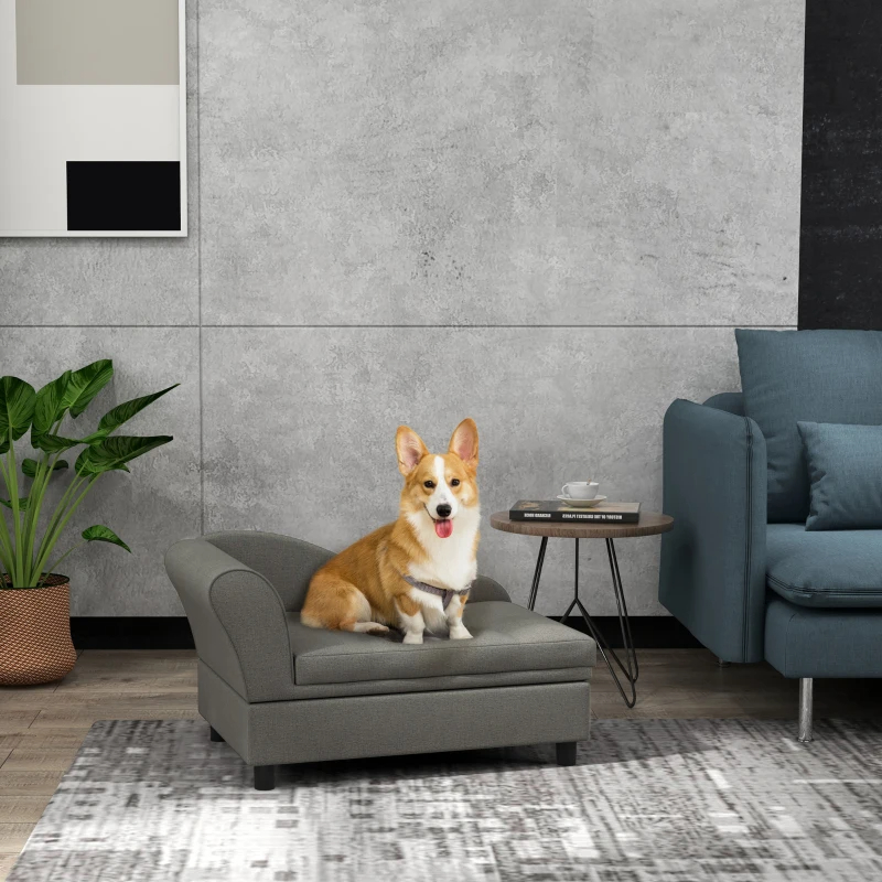 PawHut Pet Sofa Dog Sofa For Small Dogs With Storage, Gray — imagen 7