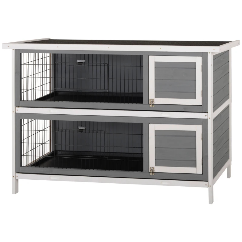 Casa para Conejos PawHut 54 2-Piso Grande, Jaula para Conejos, Caja para Animales Pequeños con Puertas Seguras, Plataforma No Lechante y Techo Impermeable para Conejos, Pollos, Patos, Exterior e Interior, Gris Oscuro — imagen 2
