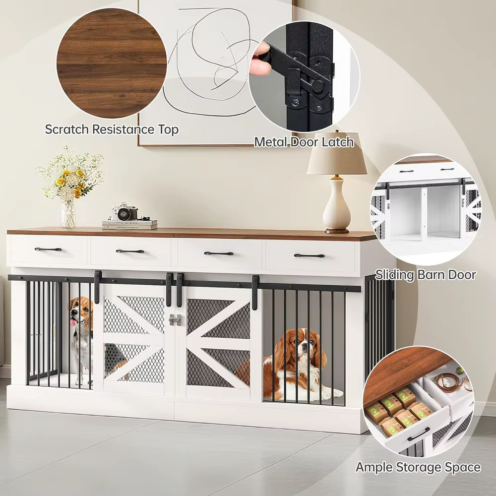 Caja para Perros de Madera Pesada para Interior con 1-2 Perros, Partición Removible y Cajas de Almacenamiento - Mobiliario Multifuncional para Mascotas — imagen 3