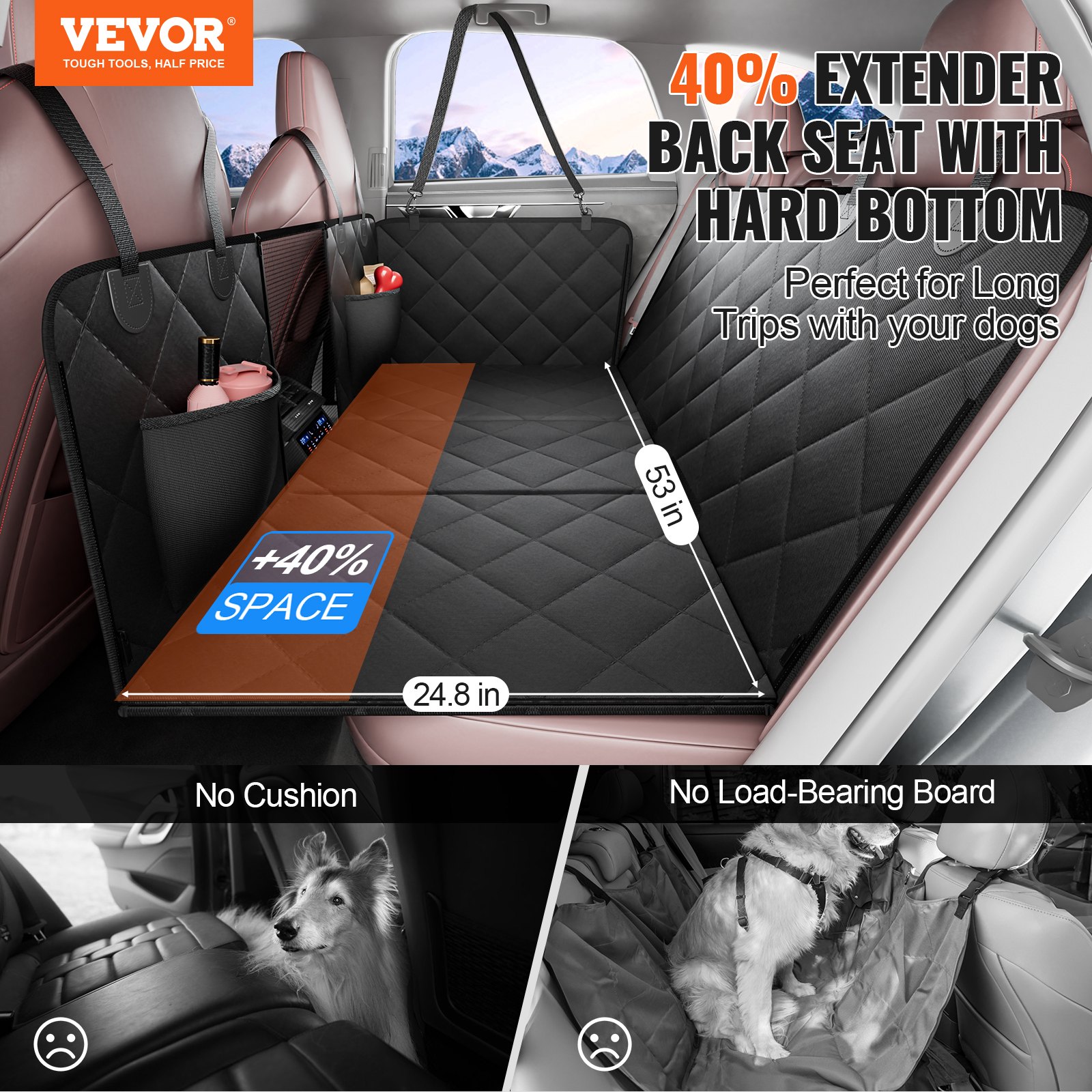 VEVOR 53 X 24.8 In Dog Car Seat Cover For Back Seat Waterproof 600D For Cars — imagen 1