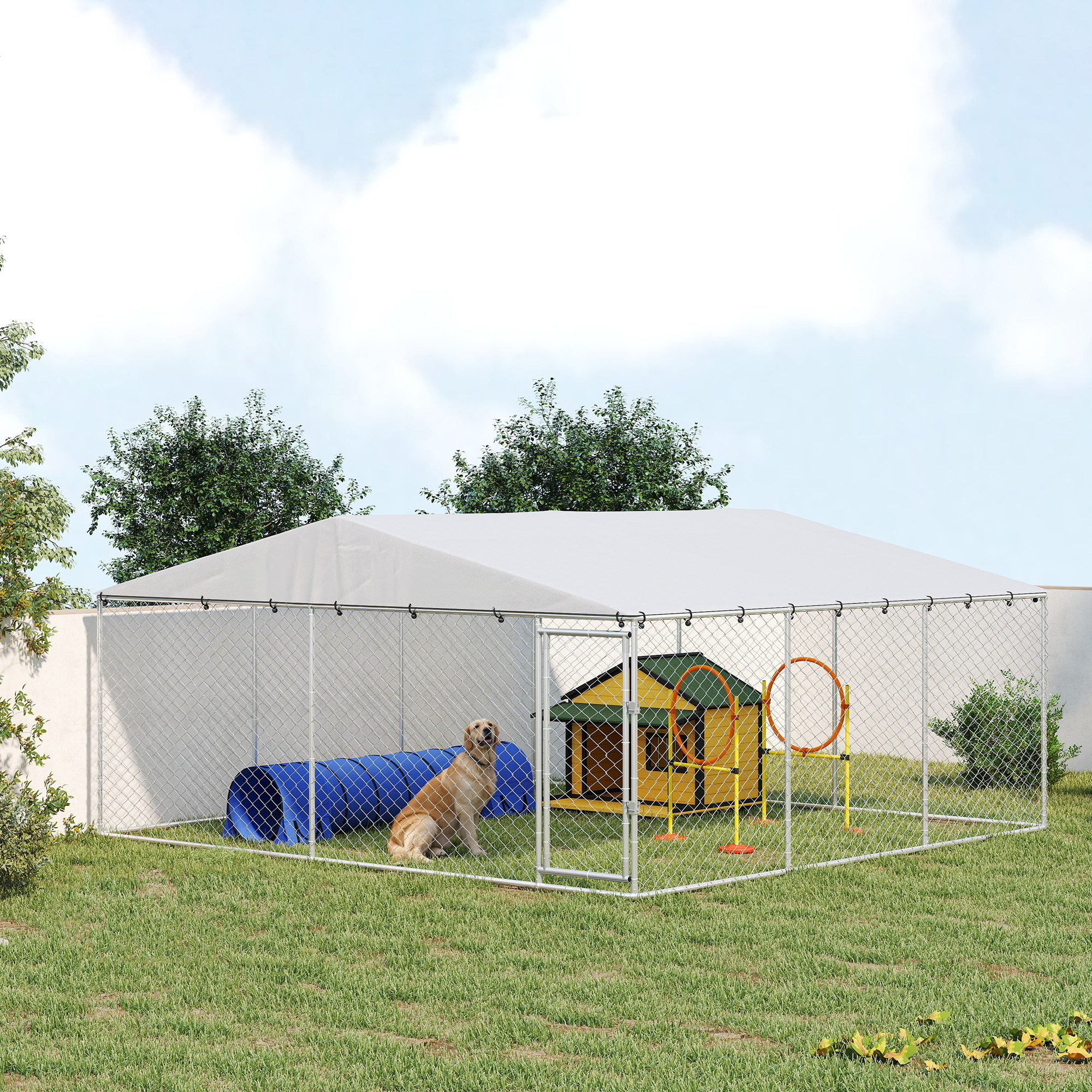 15 x 15 x 7 Dog Kennel Outdoor for Small Medium Large Dogs with Waterproof Roof, Silver — image 6