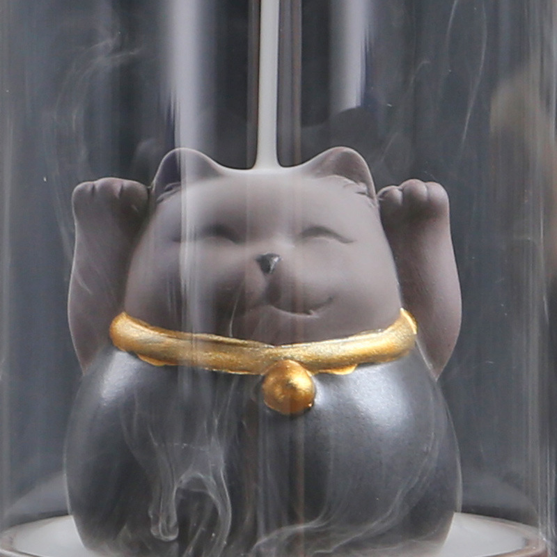 Lucky Cat Incienso en Vidrio Contra Viento con Agua Fluyendo Decoración Creativa para Hogar — imagen 3