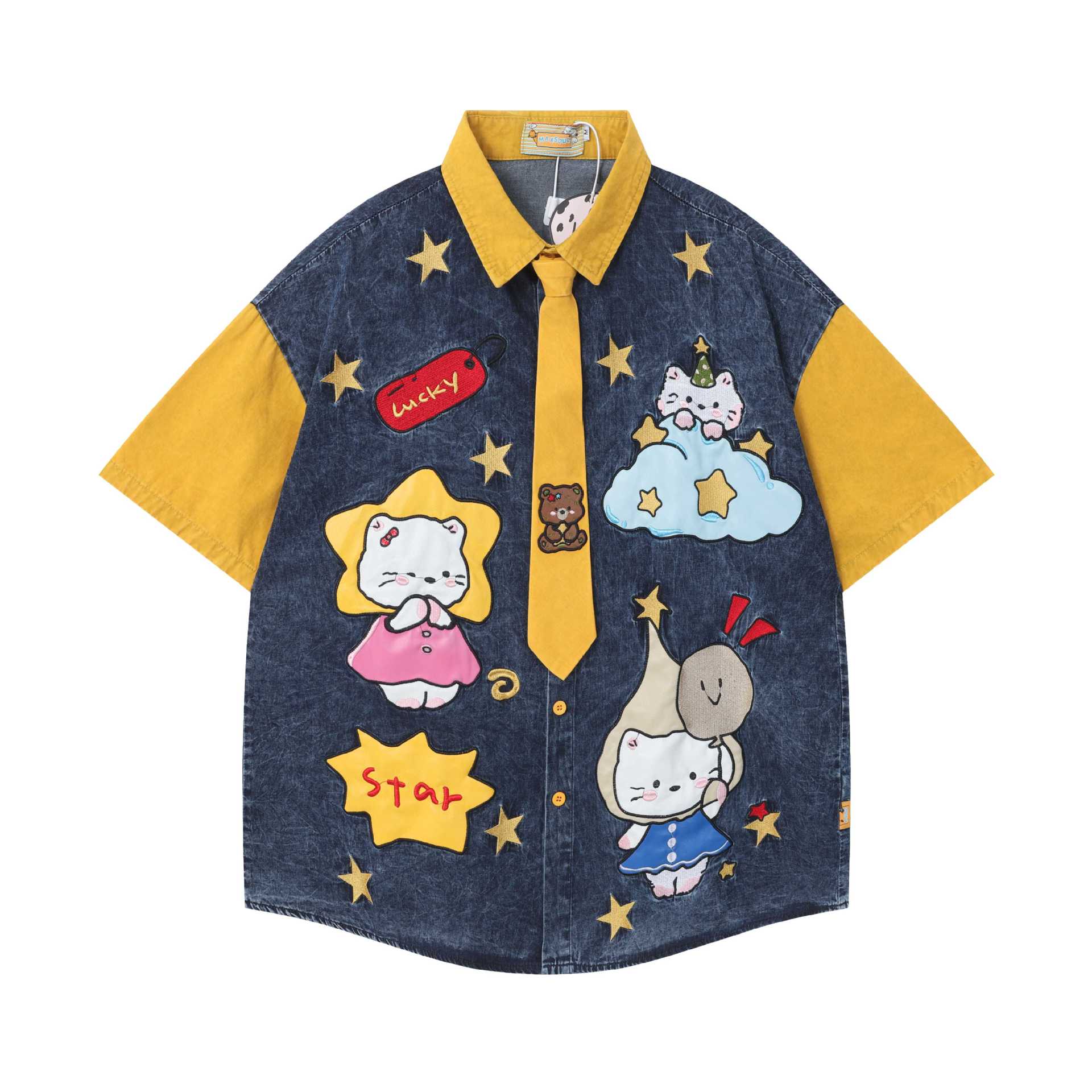 Cat patch embroidered short sleeved shirt — image 4