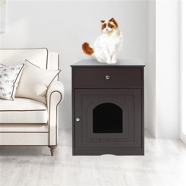 Wooden Pet House Cat Litter Box Enclosure With Drawer, Side Table, Indoor Pet Crate, Cat Home Nightstand Brown — imagen 11