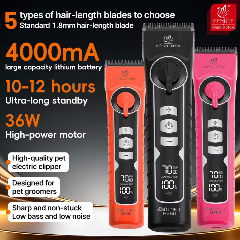 Fenice Orange Pink Dog Hair Cutting Machine 4000mA Capacity Cordless LCD Screen Pet Dog Grooming Clipper Rechargeable Shaver Kit — image 1