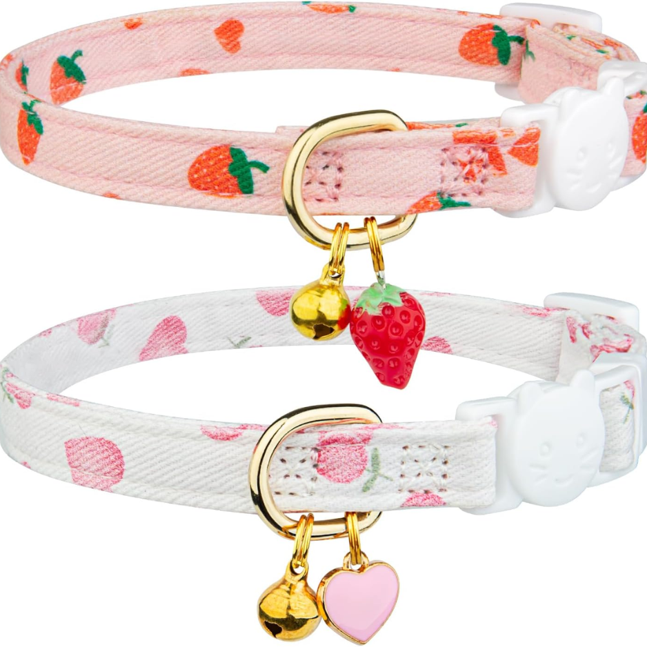 2 Pack Cotton Cat Collar Strawberrie White Heart Cute Kitten Collar — image 1