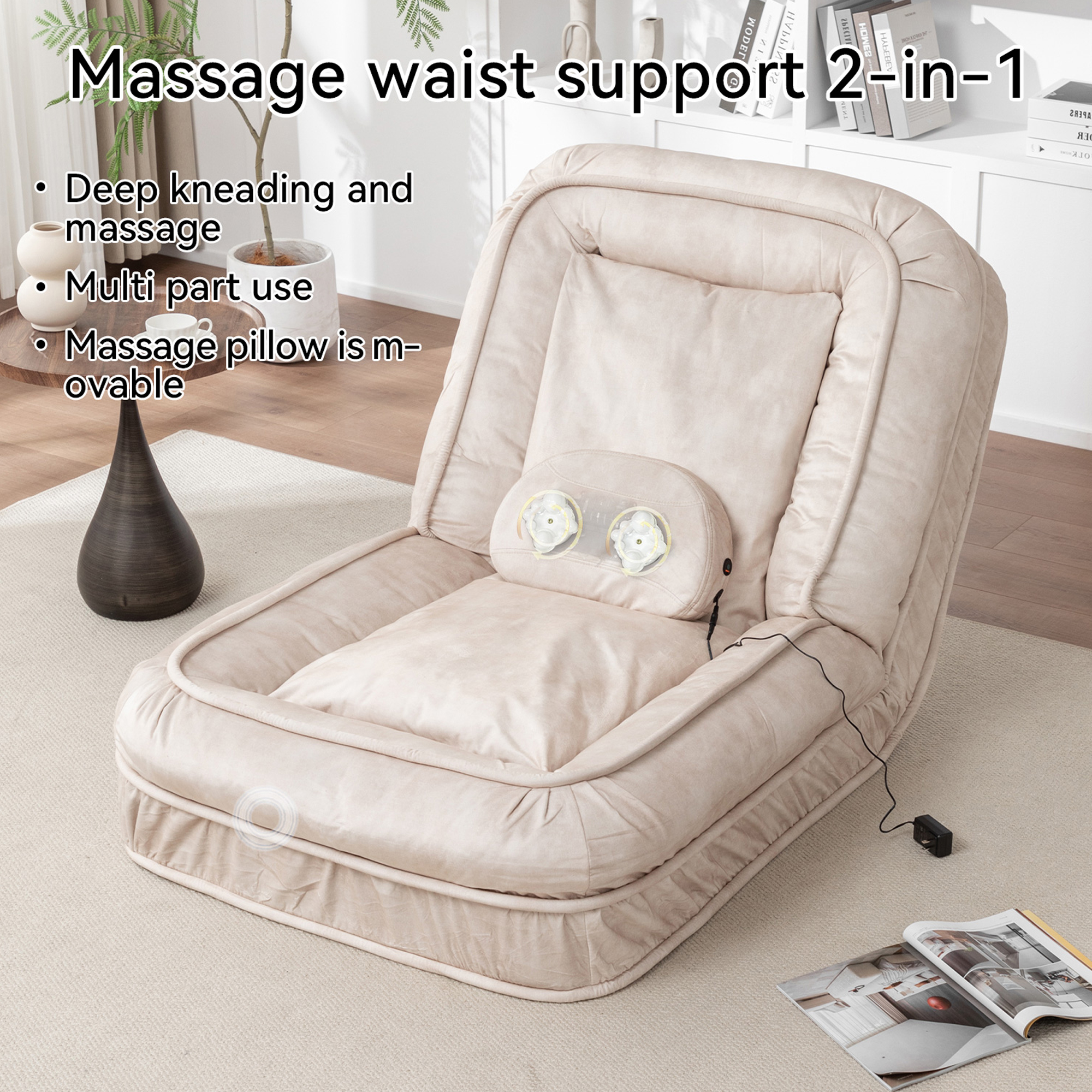 Silla de Descanso para Humanos y Mascotas con Manta de Veludo, 5 Posiciones Ajustables y Almohada de Masaje, Sofá de Bolsa de Poliestireno con 2 Almohadillas Suaves — imagen 16