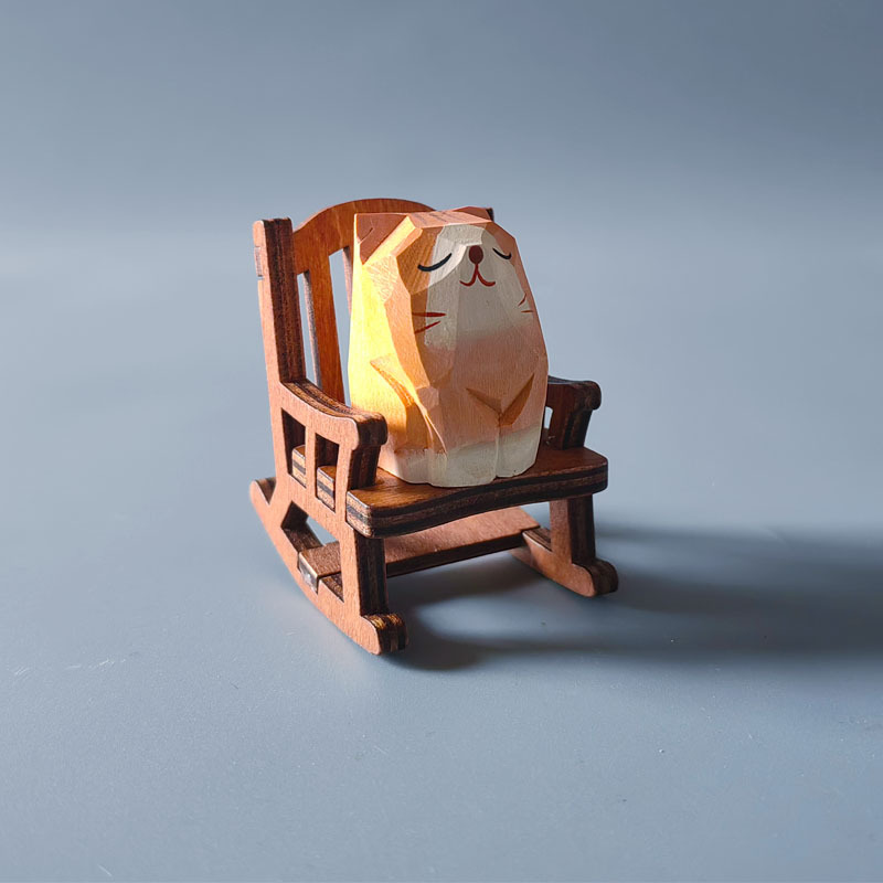 Wooden carving ornaments solid wood handmade carving Shiba Inu kitten decoration — image 3