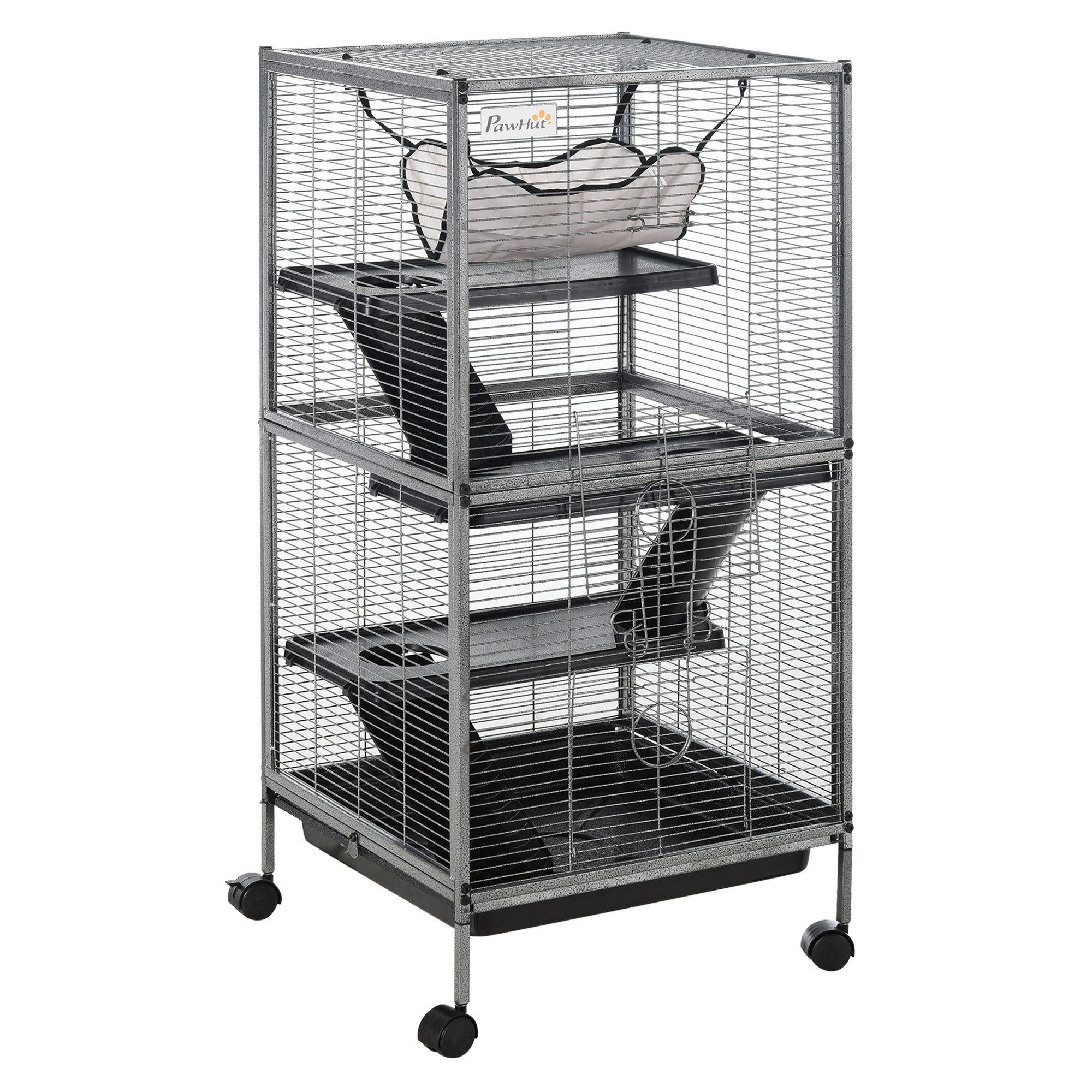Caja de Metales Grande de 4 Niveles para Pequeños Animales con Hamaca, bandeja removible, espacio extra para ferretes y chinches, gris — imagen 3