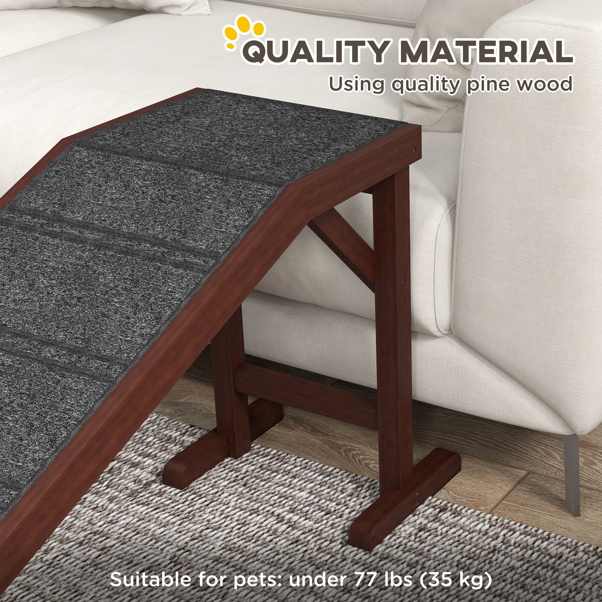 Dog Ramp for Bed, Pet Ramp for Dogs with Non-Slip Carpet and Top Platform, 74" x 16" x 25", Brown — imagen 8
