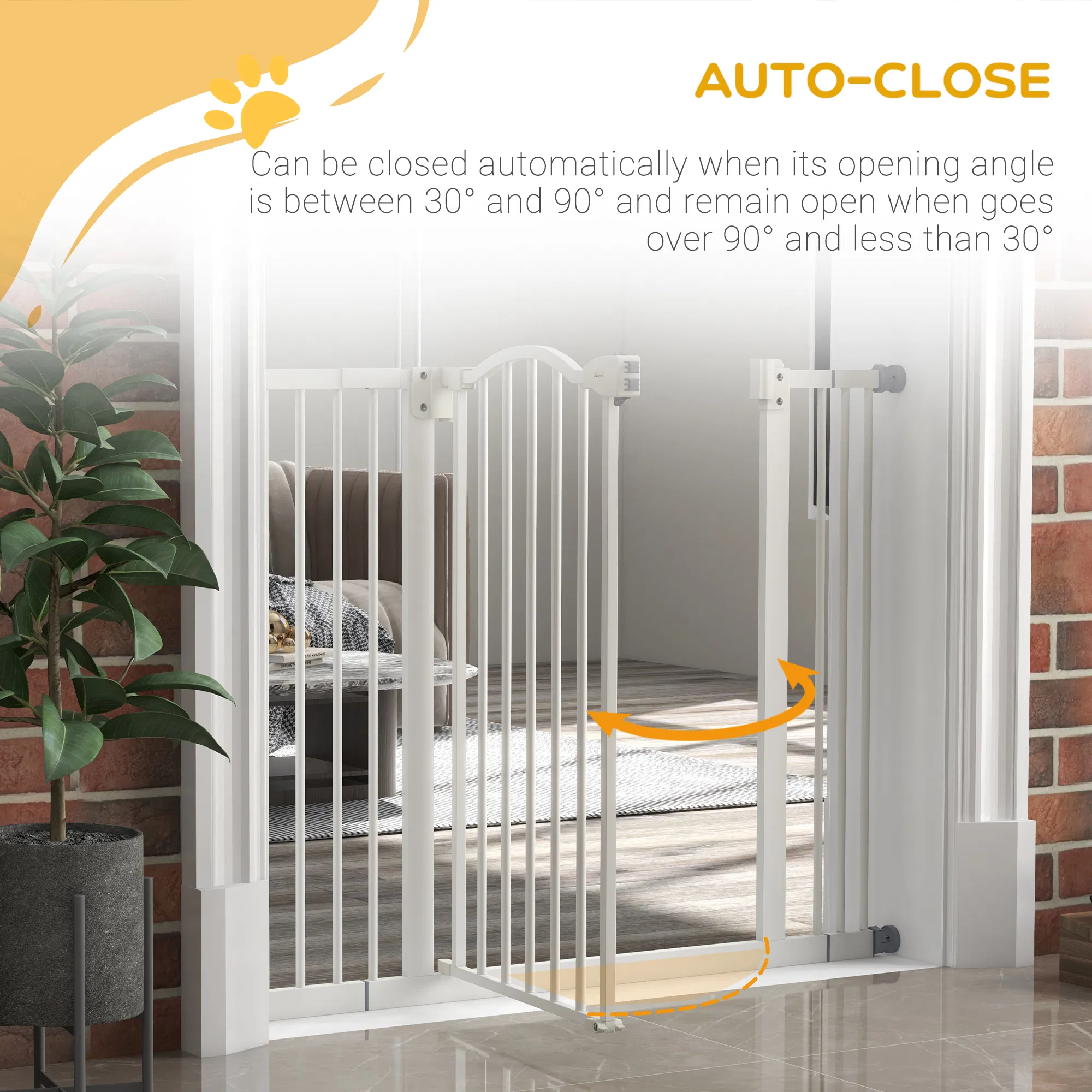 Extra Tall Dog Gate with Door, Pressure Fit, Auto Close, Double Locking for Doorways Hallways Stairs, 29"-39", White — image 6