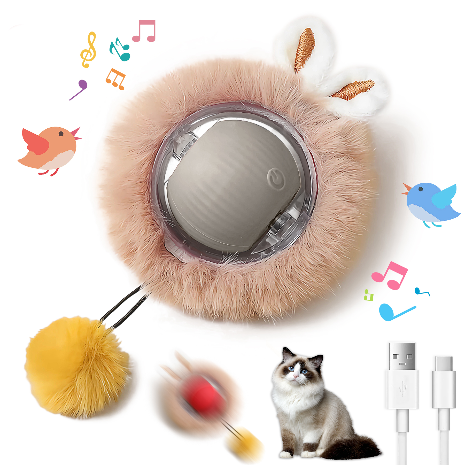 Juguetes Interactivos de Bola para Gatos y Perros - Pelota Móvil con Luces y Cola y Orejas de Conejo para Mascotas Domésticas — imagen 8