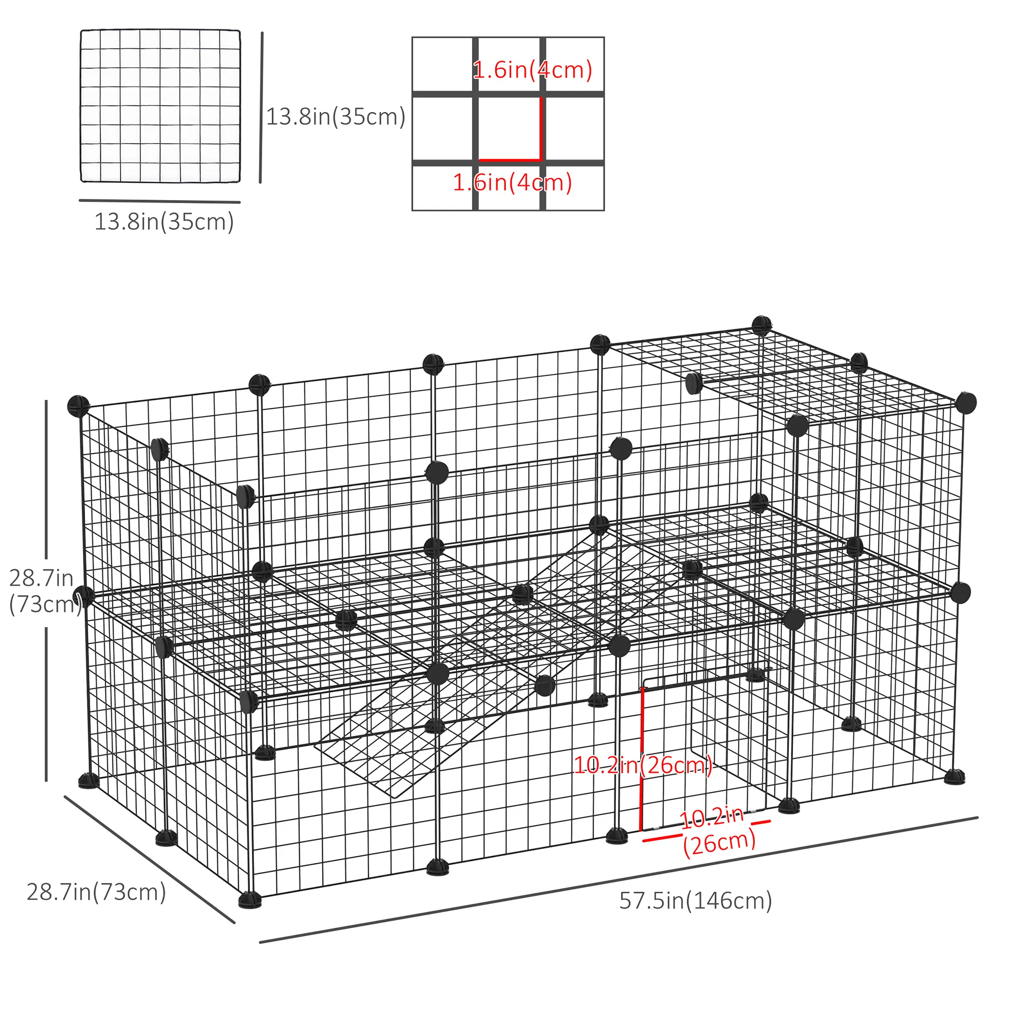 40 Pcs Small Animal Cage Bunny Hutch Portable Metal Wire with Ramps for Kitten Chinchilla, Black — image 3
