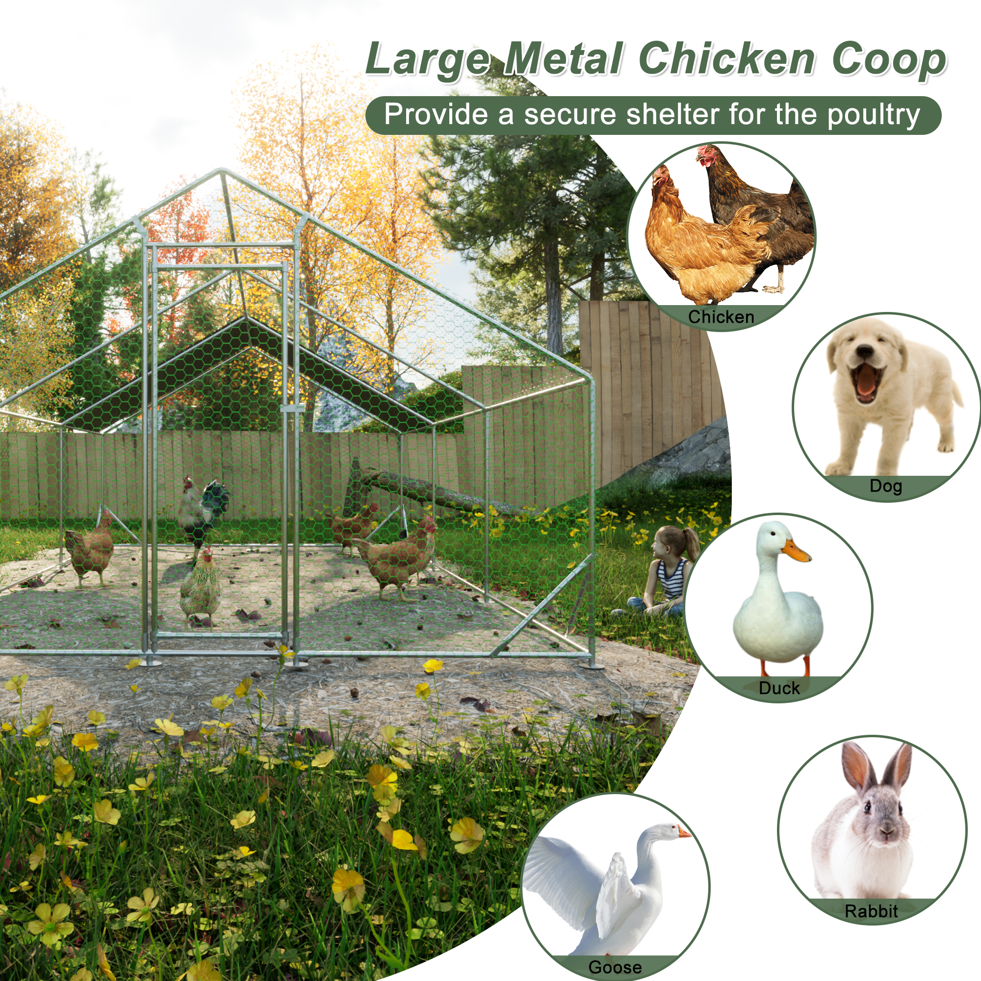 Large Metal Chicken Coop, Walk-in Chicken Run, Galvanized Wire Poultry Chicken Hen Pen Cage, Rabbits Duck Cages With Waterproof And Anti-Ultraviolet Cover For Outside 10L X 20W X 6.56'H — image 4