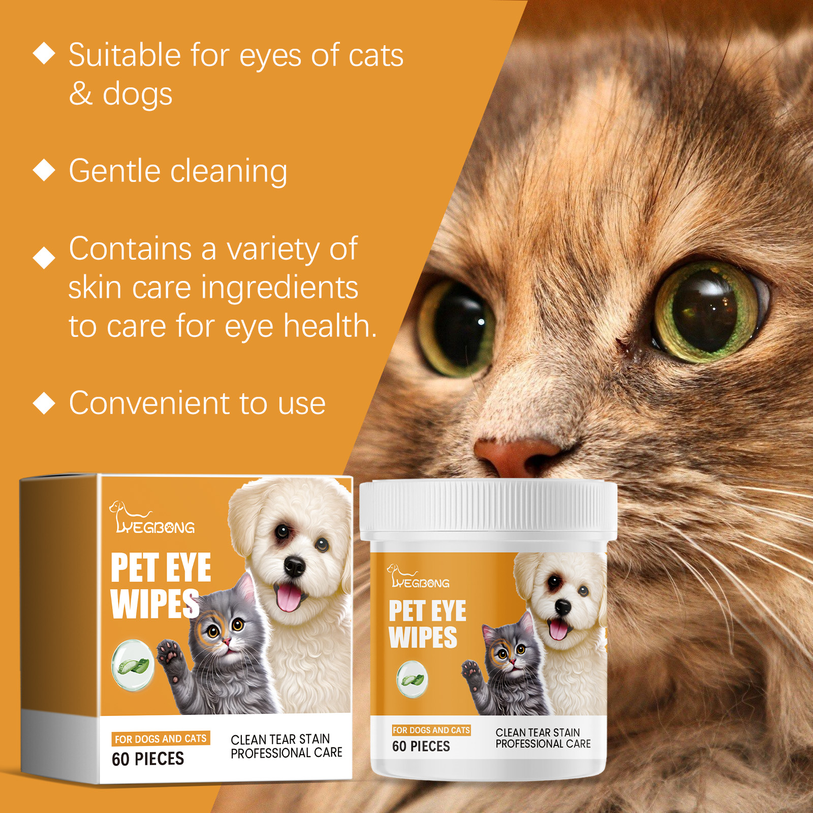 Eye Wipes for Cats and Dogs, Dogs to Tear Stains Cat Pet Eye Cleaning Wet Wipes for Eyes — image 6