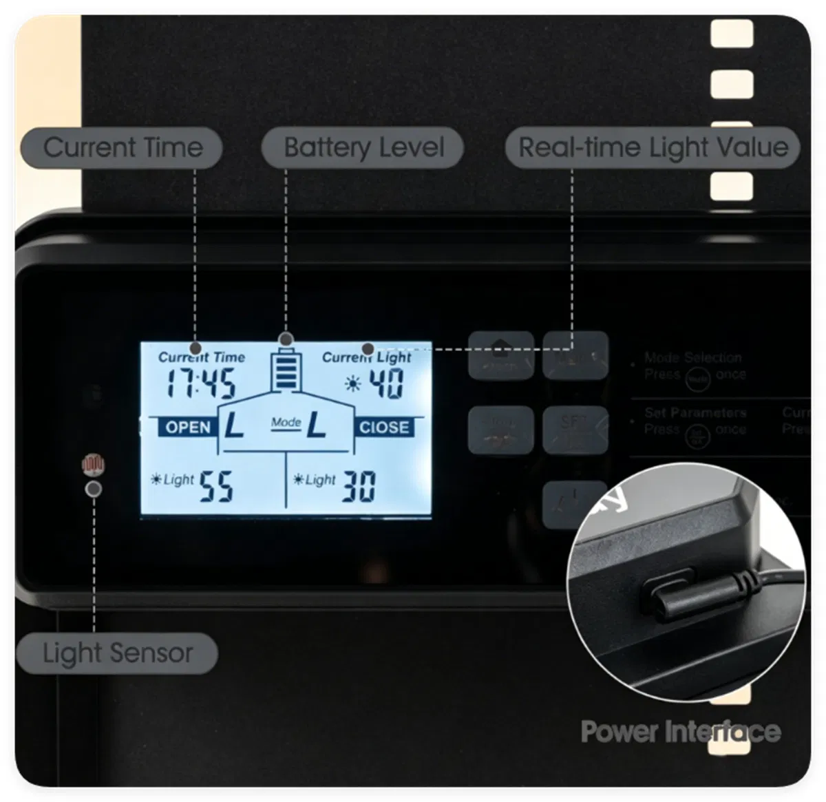Solar Powered Automatic Chicken Coop Door with 4 Control Modes Light Sensor Timer Remote Manual, Anti-Pinch Weatherproof Aluminum Alloy Poultry Door Opener for Chickens Ducks Pigeons — image 6
