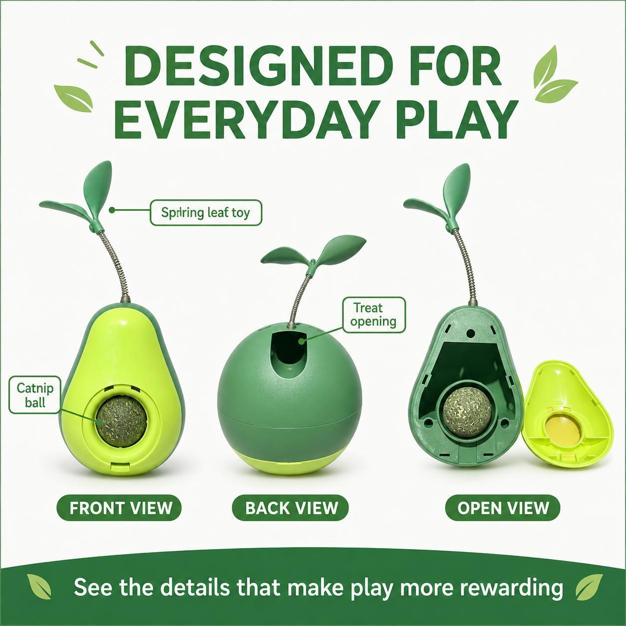 Avocado-Shaped Cat Tumbler Toy Interactive Wobble Toy That Self-Rights Includes Replaceable Feather & Catnip Ball Indoor Toy For Exercise, Entertainment, And Boredom Relief For Kittens — image 7