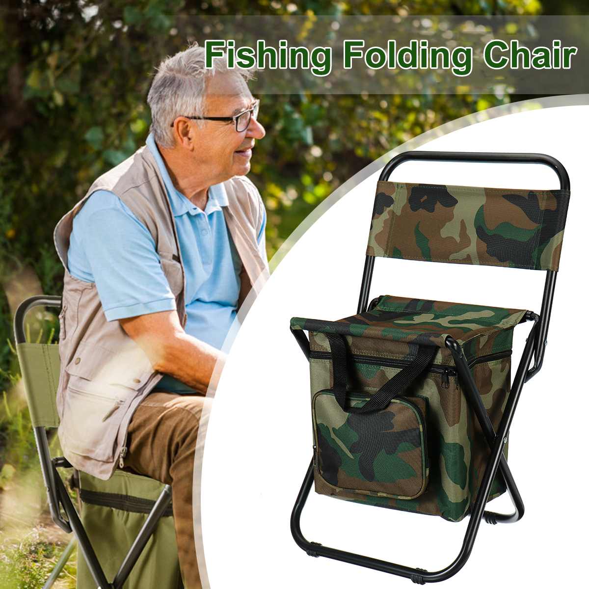 Folding Fishing Chair Backpack Insulation with Cooler Bag Portable Folding Beach Chair Seat Camping Chairs Folding Stool Chair — image 14