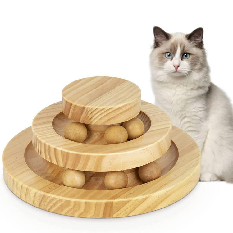 Solid Wood Cat Toy Wooden Turntable Rolling Ball Double Layer Tease Cat Bite Resistant Toy — image 1