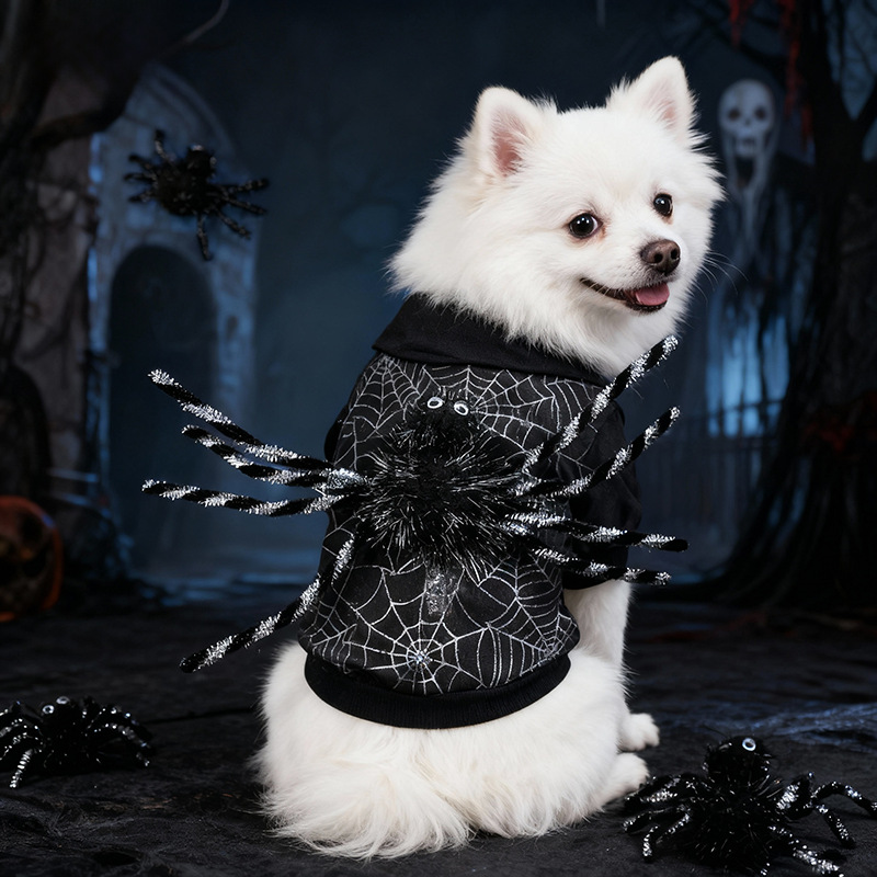 Pet Halloween Spiderweb Costume Decorative Clothing for Dogs, Black Dog Coat Outdoor Decoration — image 1