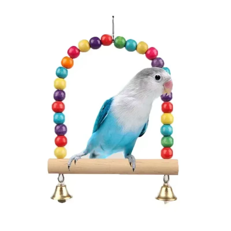 Juguetes de Colgar para Pájaros - Oscilador de Madera con Campanas y Anillos Acrílicos para Comida y Entretenimiento — imagen 2