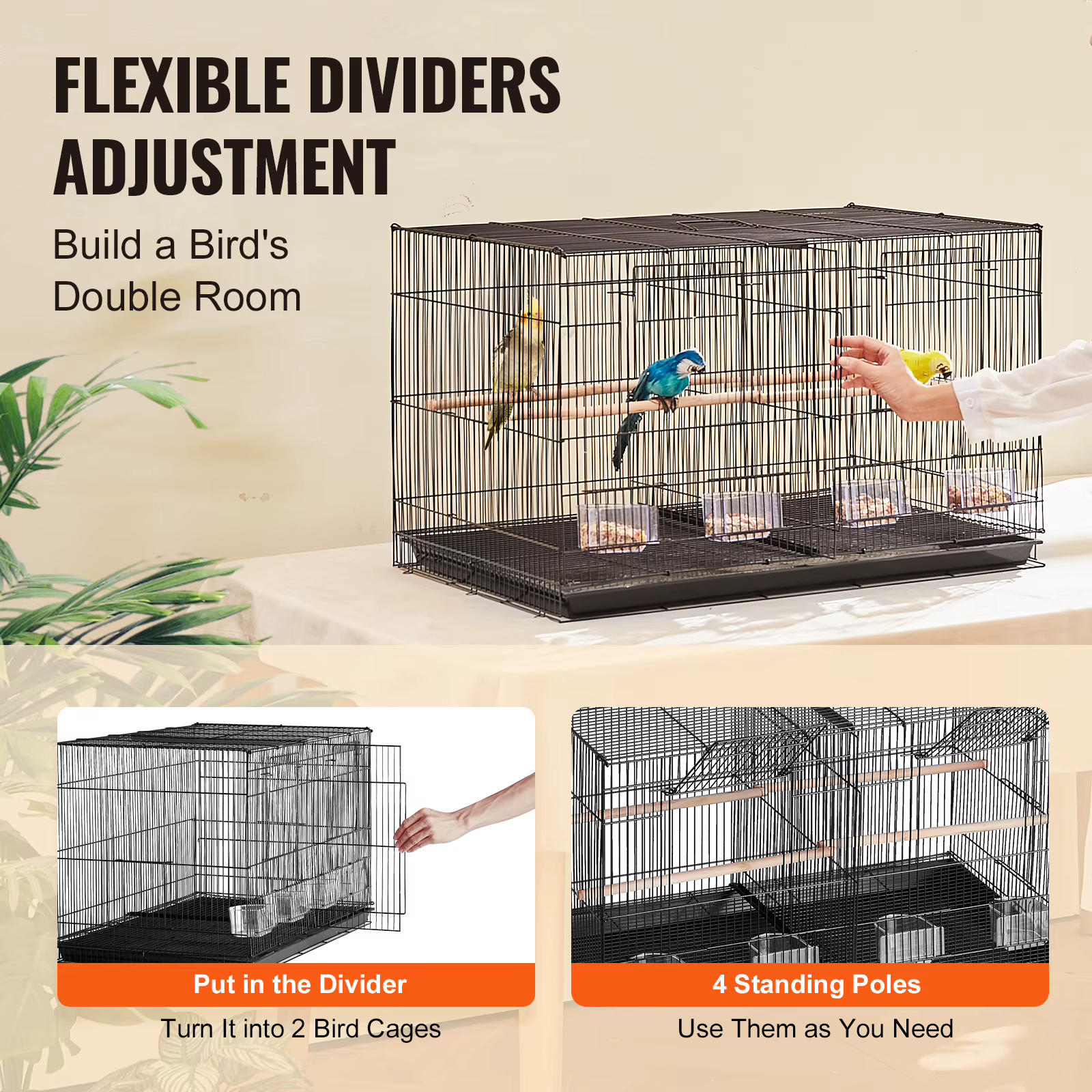SucceBuy 30In Flight Bird Cage Stackable Divided Small Animal Cage for Kinds of Birds Pet Travel Birdcage with Handle and Perche — image 3