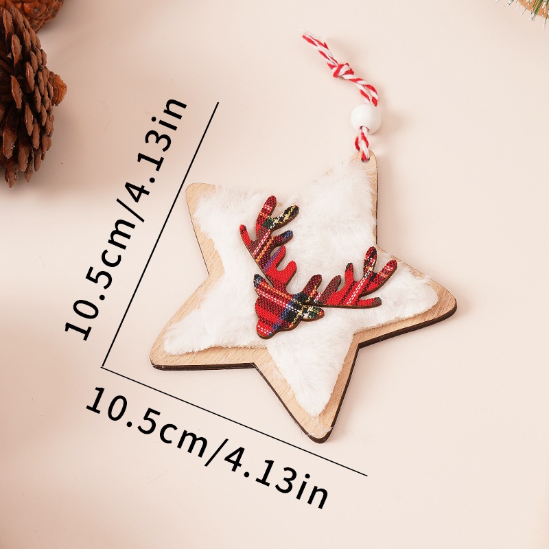 Christmas Wooden Plush Decorations - Heart, Star, Tree, Deer Shape Ornaments for Xmas Tree — image 4