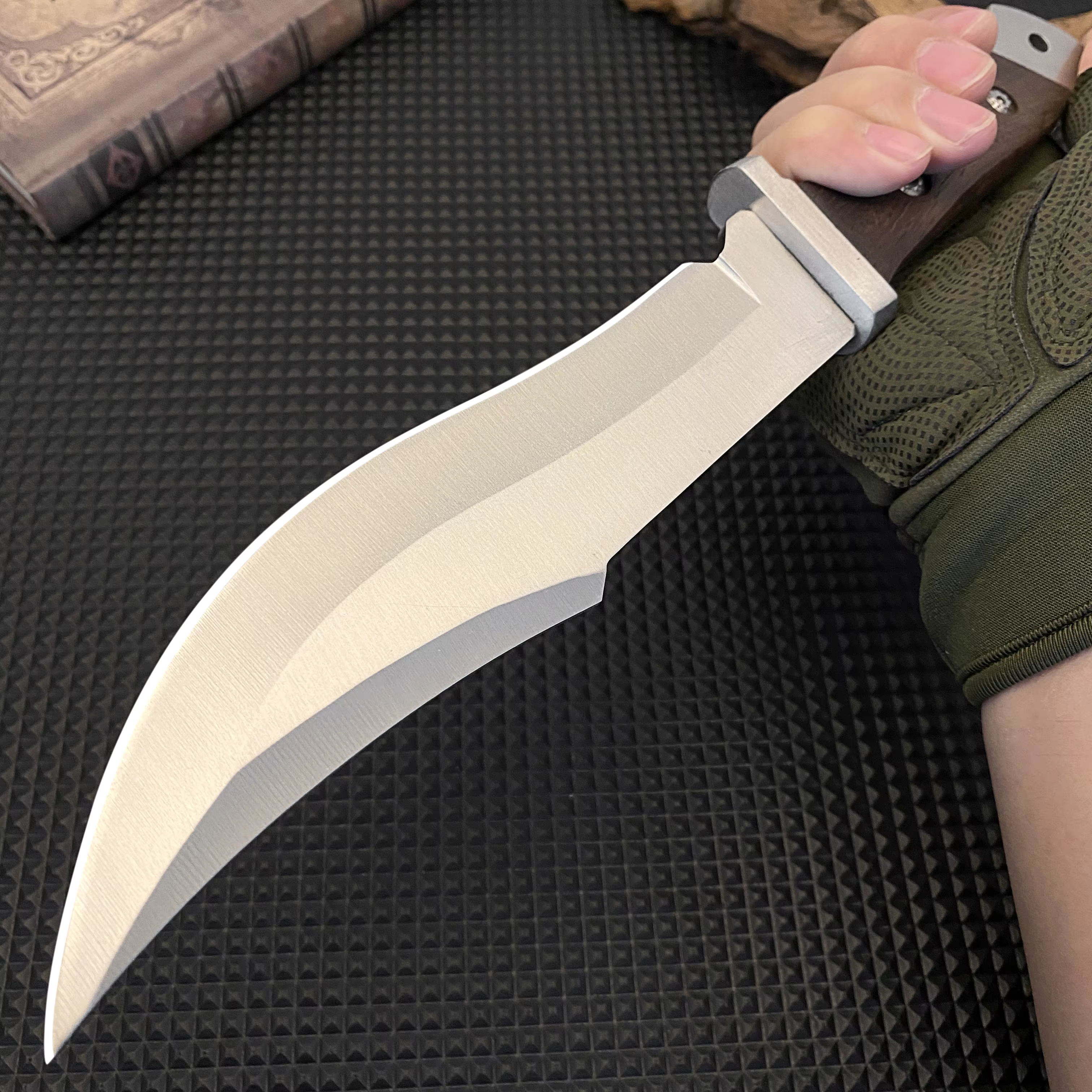 Stainless steel hunting knife with a wooden handle, paired with a black leather sheath, an essential tool for adventurers — image 3