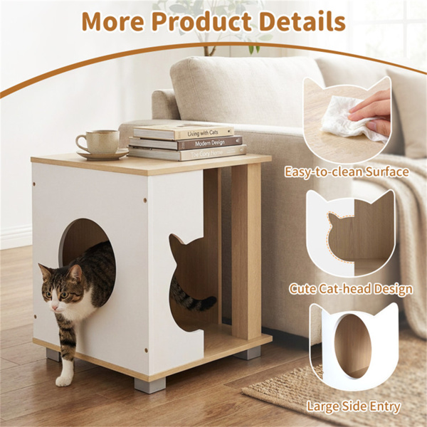 Multipurpose Wooden Cat House Nightstand, Sturdy Metal Base Anti-Slip Pet Furniture — image 9
