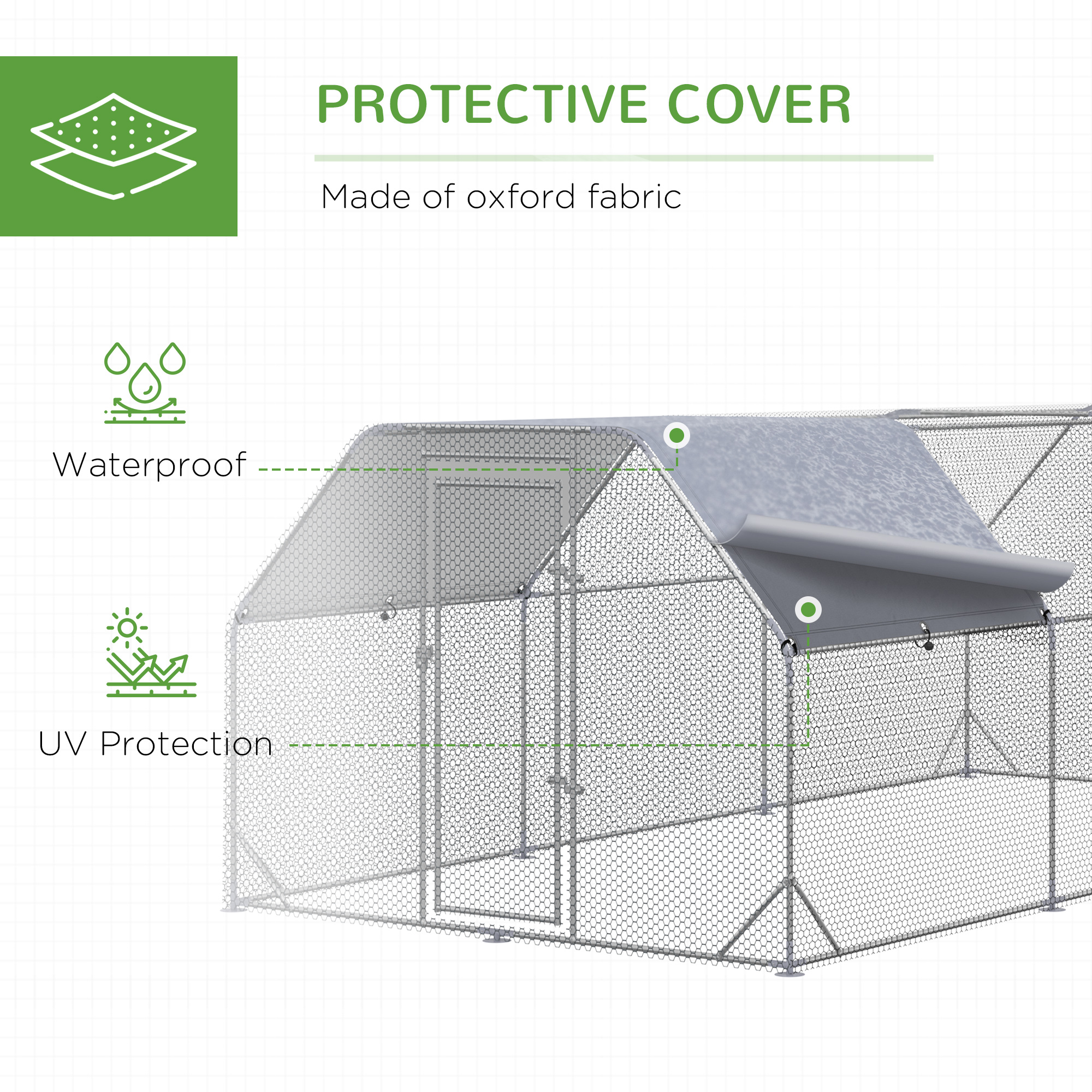 9.2 x 18.7 x 6.4 Large Chicken Coop Metal Chicken Run with Waterproof and Anti-UV Cover, Flat Shaped Walk in Fence Cage Hen House for Outdoor and Yard Farm Use, 1" Tube Diameter — imagen 5