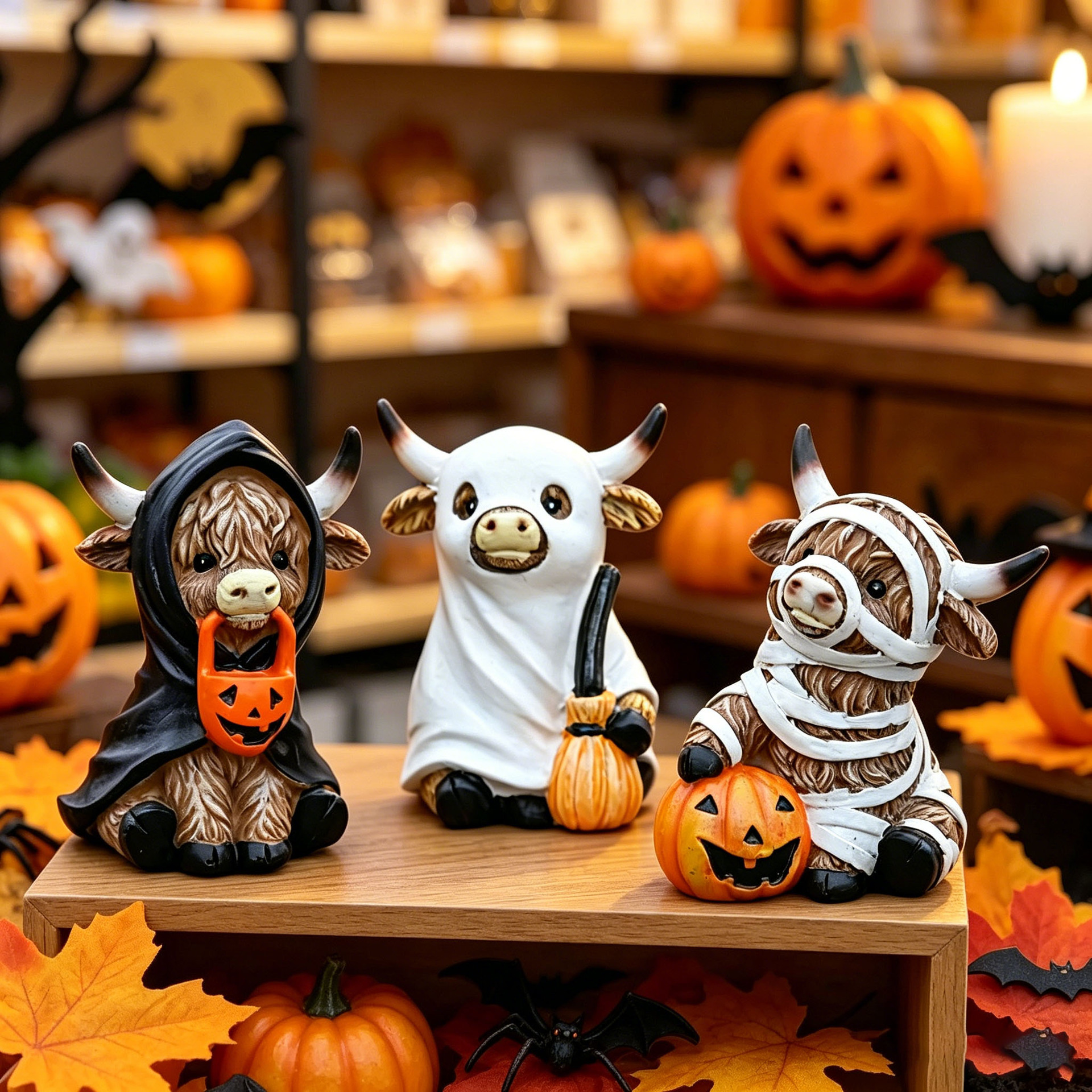 Figura de resino de vaca escocesa en forma de calabaza para decoración de Halloween — imagen 1