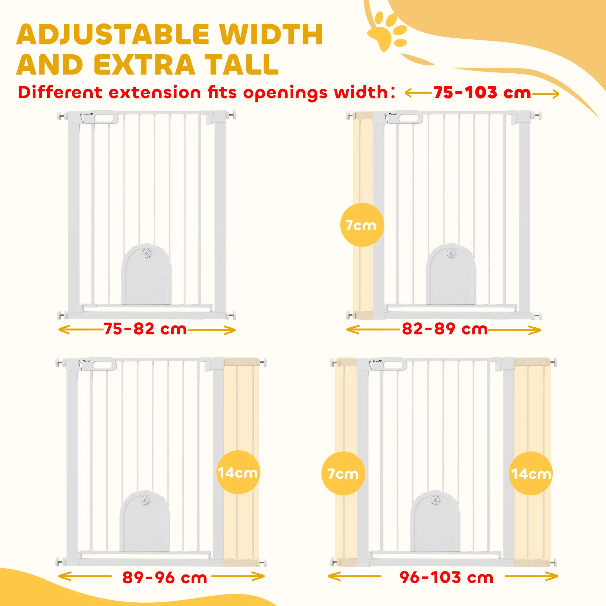 30"-41" Extra Wide Pet Gate Barrier with Small Door, 35"H Dog Gate with Safety Gate Barrier, Stair Pressure Fit, White — image 2