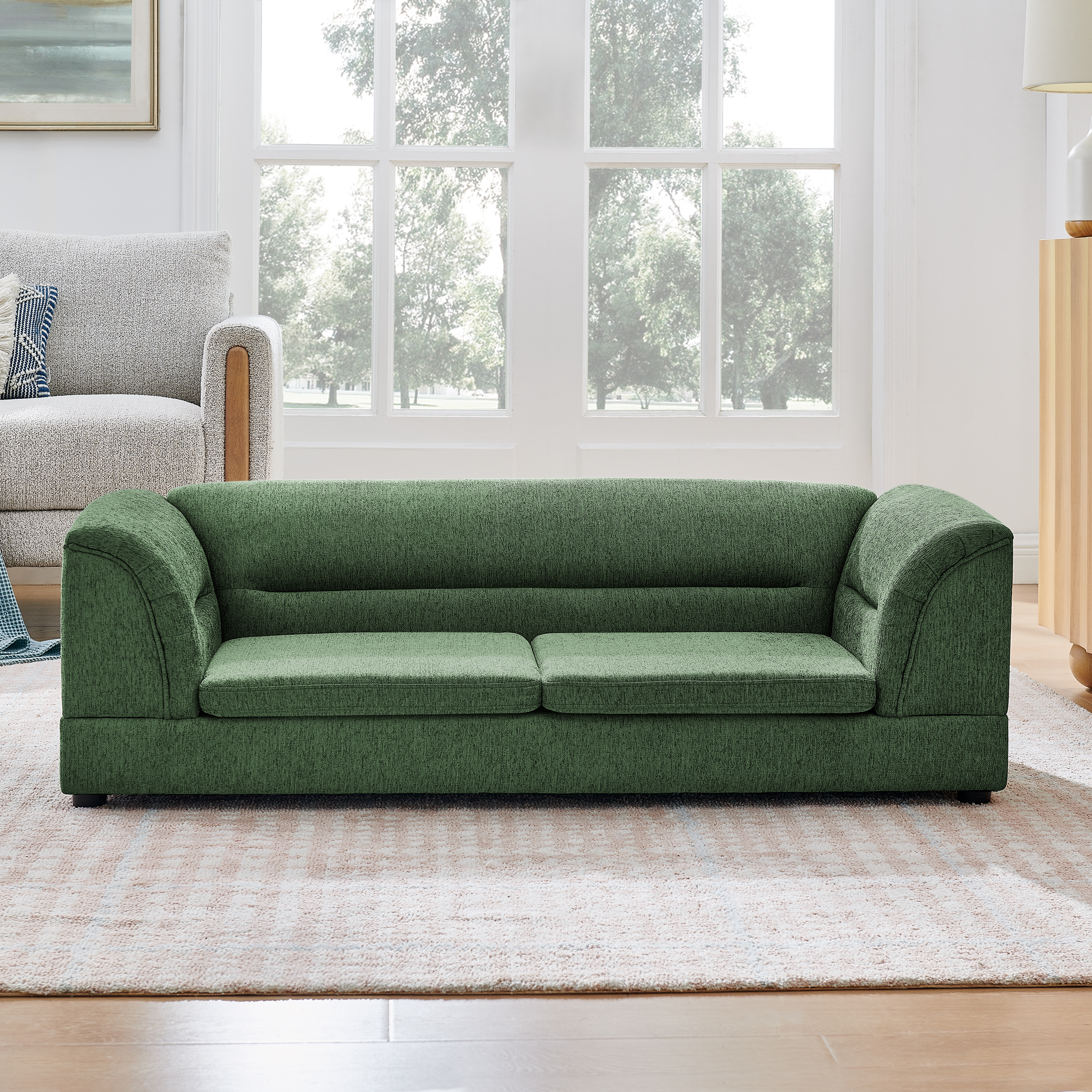 Oversized Pet Sofa, Curved Armrest Rectangular Dog Sofa, Linen Fabric Comfort Pet Couch for Large & Oversized Dogs-Olive Green — image 9
