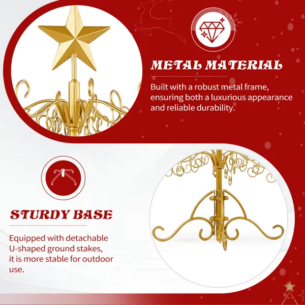Wrought Iron Christmas Tree, Metal Ornament Display Tree Stand For Holiday Party Home Decor, Indoor & Outdoor Decor Hanger, Gold — image 5