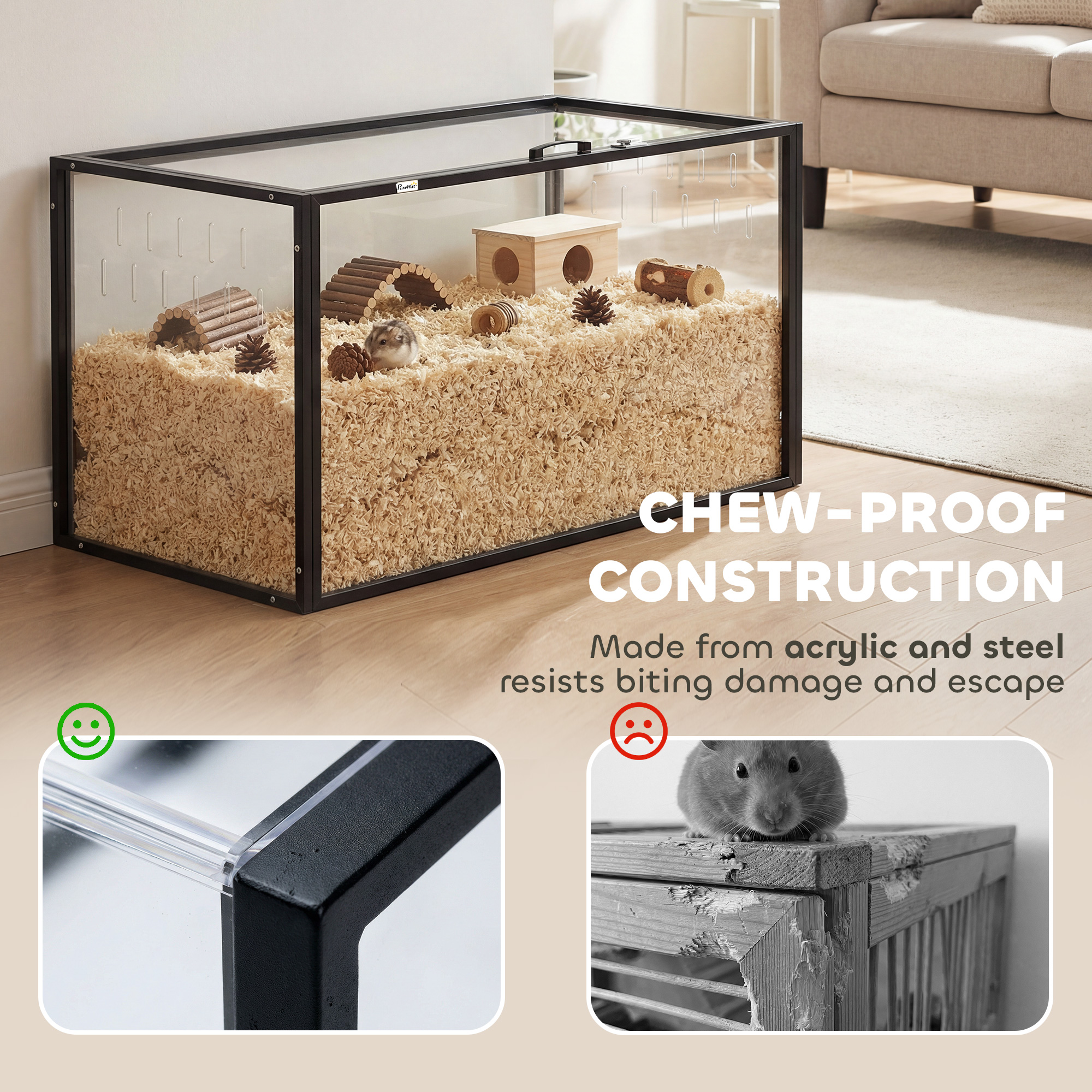 Large Acrylic Hamster Cage, Chewproof Guinea Pig Cage with Openable Top, for Hedgehog, Dwarf Hamster, Rat — image 8