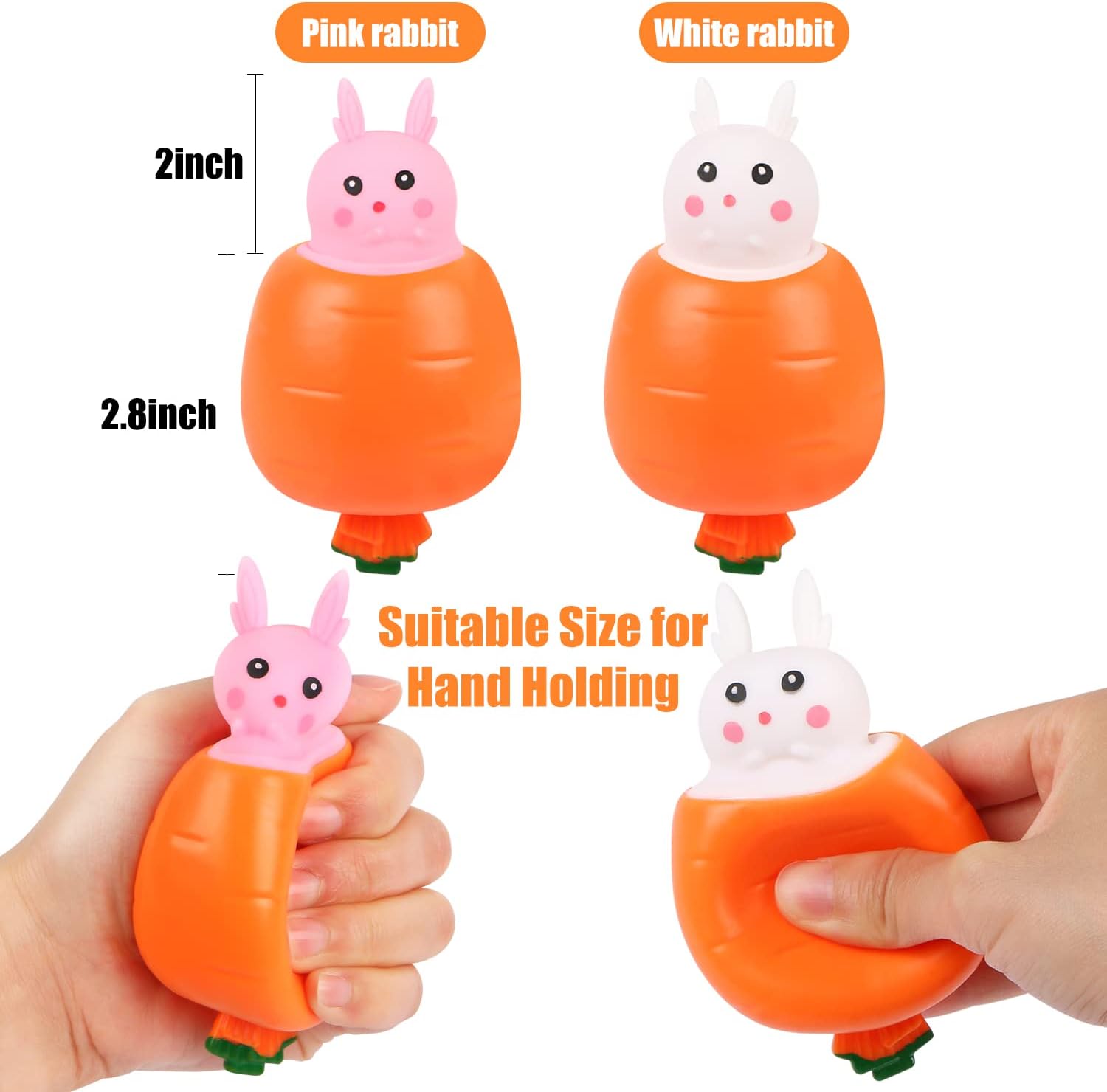 4 Pack Stress Balls Bunny Squeeze Ball Carrot Rabbit Stress Toy Sensory Pressure Toys For ADD ADHD OCD Birthday Easter Party Favors — image 2