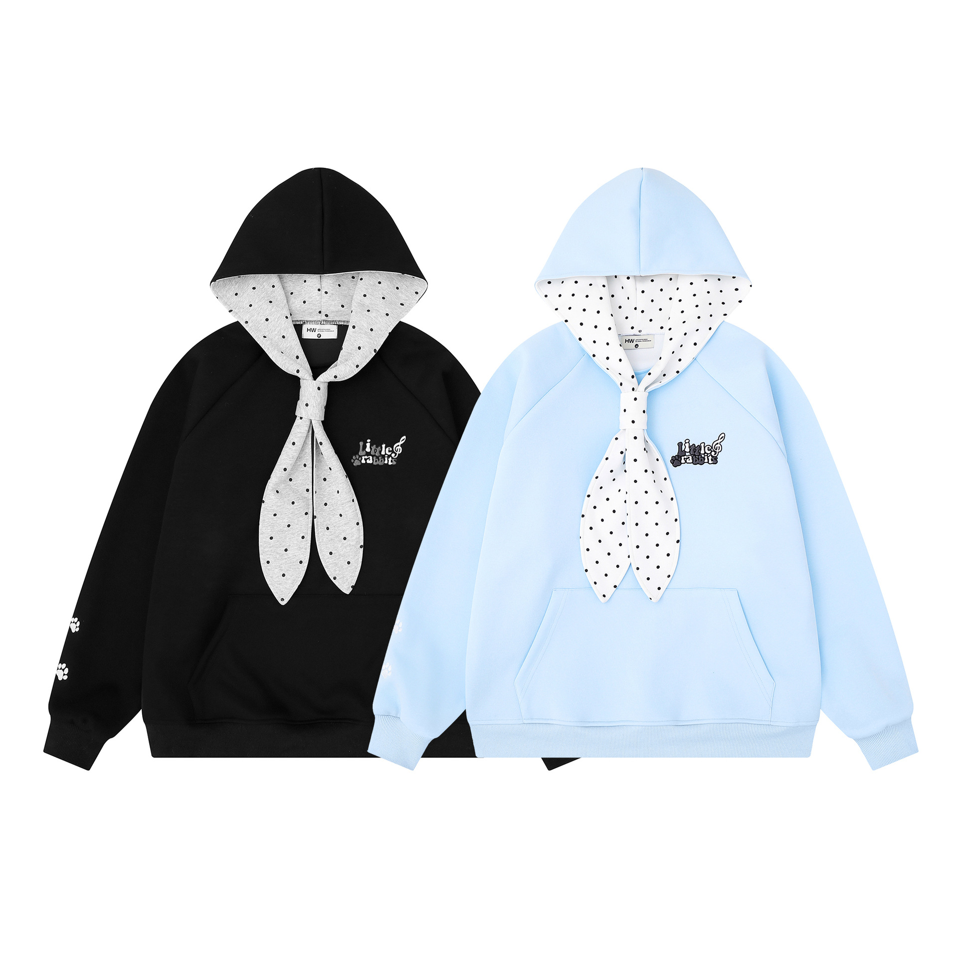 Note Embroidery Raglan Sleeve Hooded with Bunny Ear Bow Women's Pullover Sweatshirt — image 5