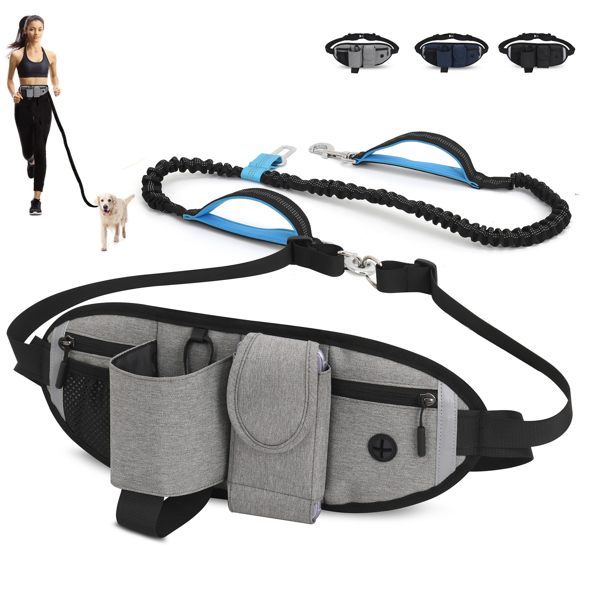 Bolsa de cintura para deportes de running, multifuncional, impermeable, para mascotas, exterior, anti-colisión, elástica, para pasear perros — imagen 7