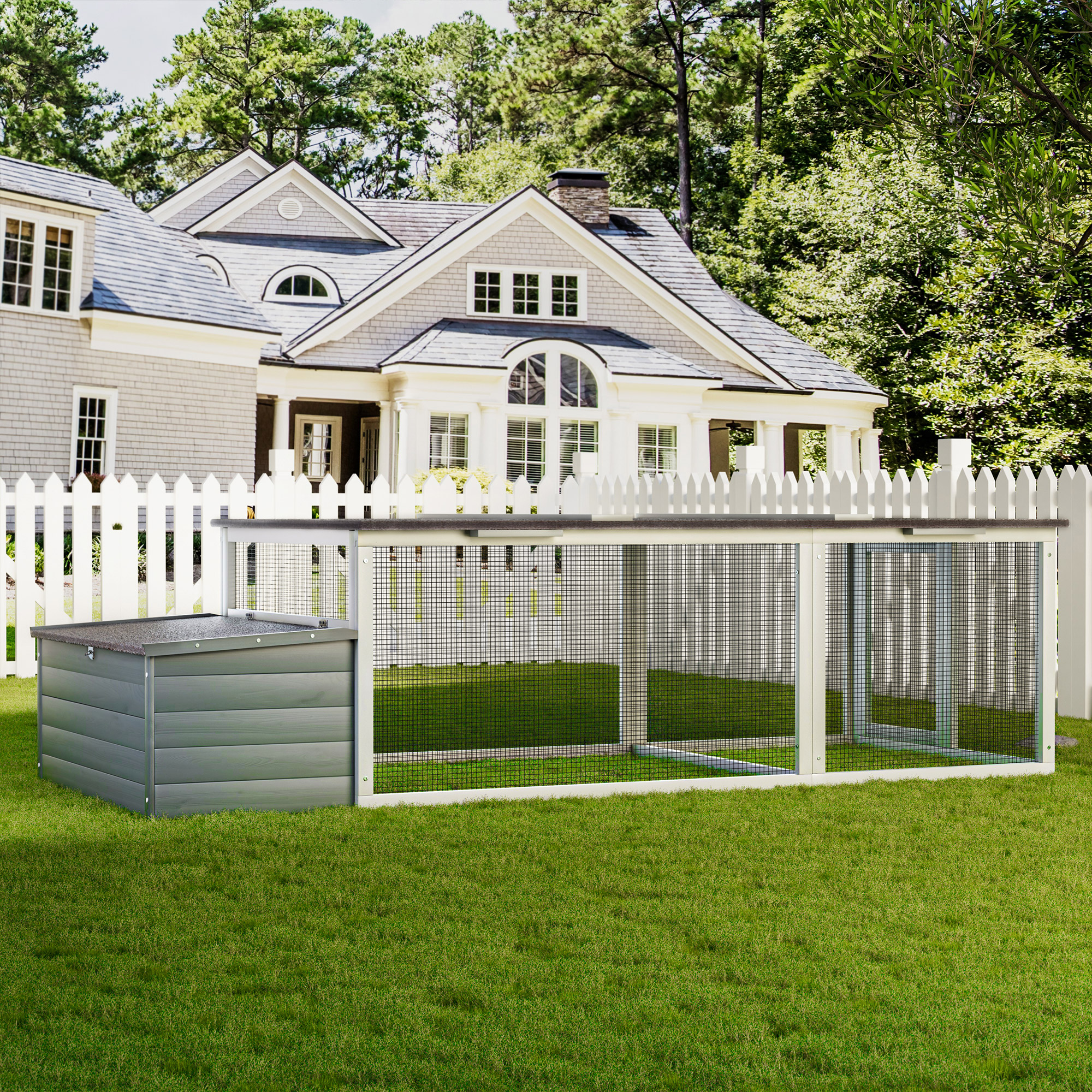 Casa para Pollos Grande con Corral, 20.93 m² Caja de Pájaros al Aire Libre, Techo Impermeable y Madera Resistente con Box de Incubación y Cerradura Segura para Uso en Patio — imagen 4