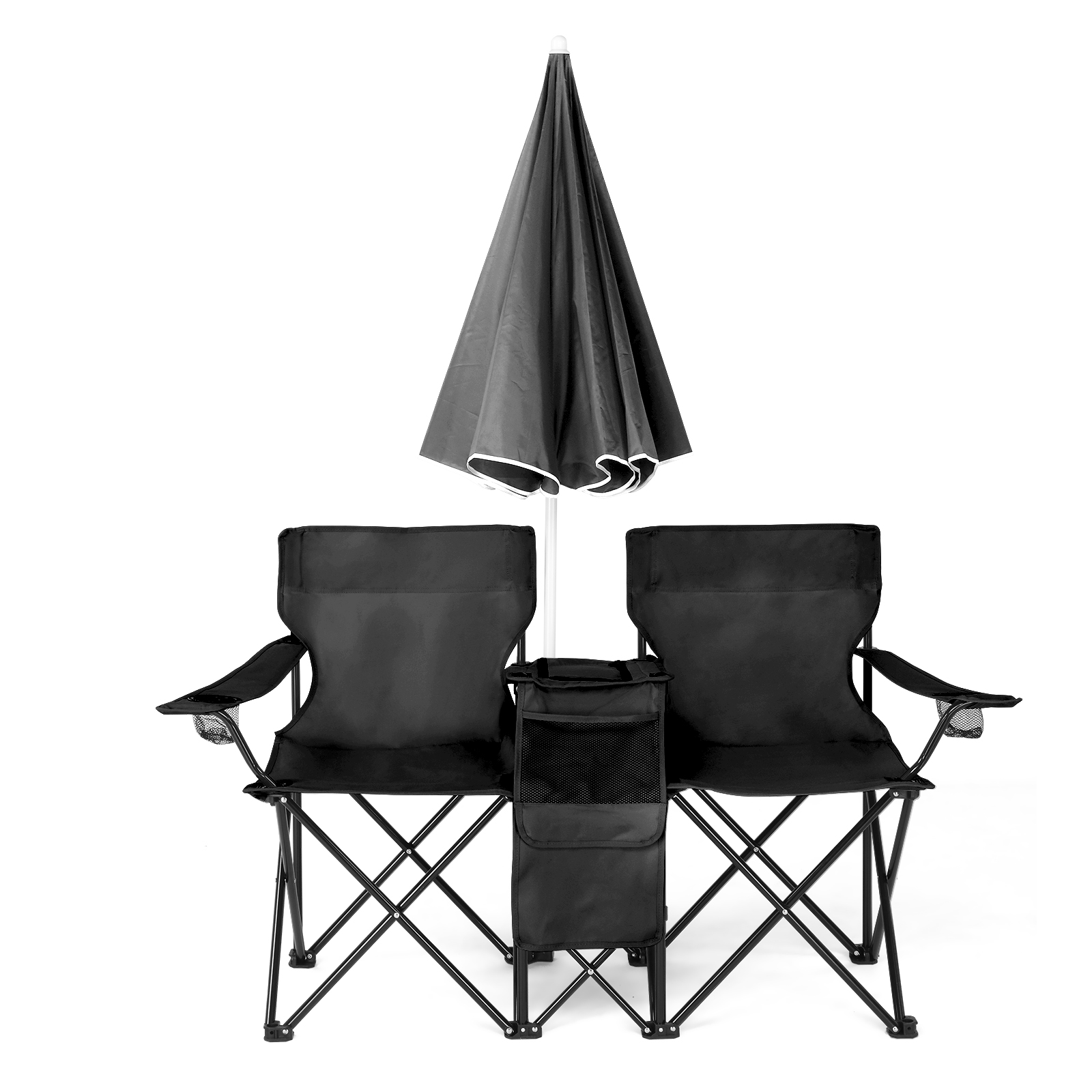 Silla de Pesca Negra con Soporte de Hierro, Malla Oxford y Sombrilla — imagen 6