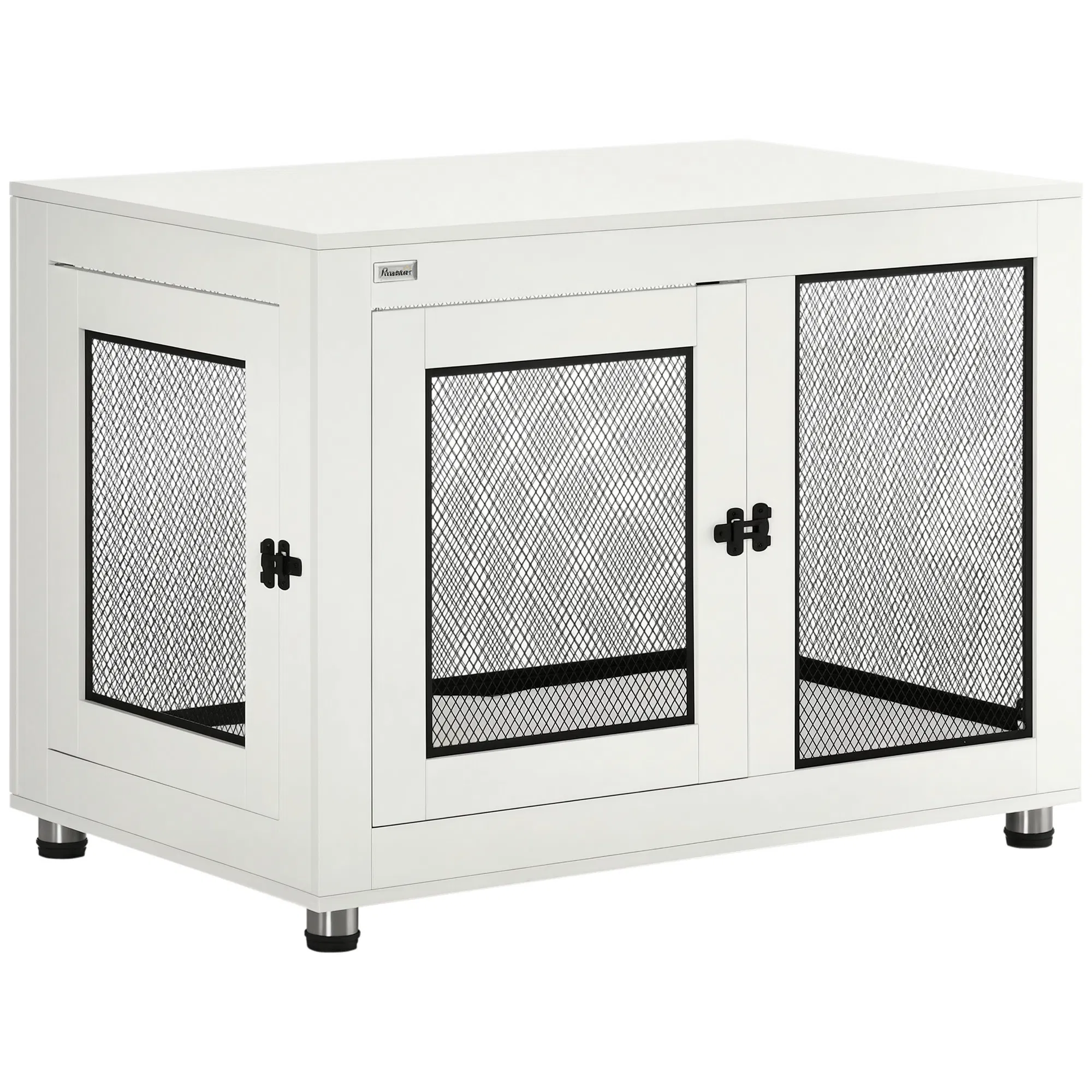 Pet Crate End Table with Water-resistant Cushion or Large Medium Dogs, White — image 1