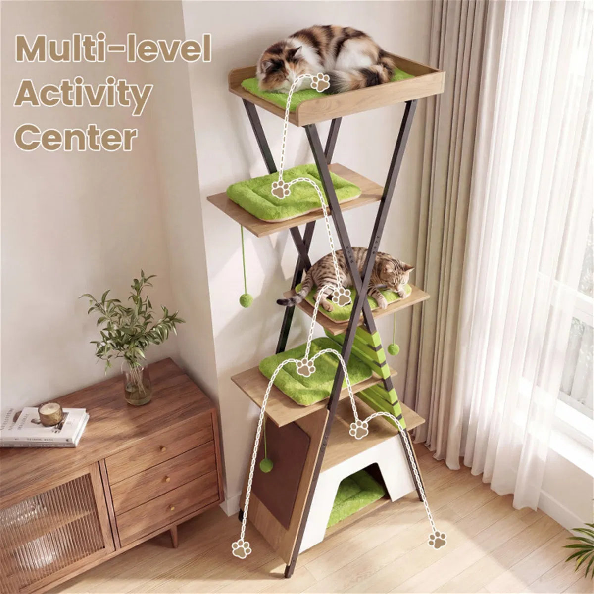 73" Multi-Level Cat Tree with Condo & Perch, Multi-Cat Climbing Tower with Scratching Pad & Interactive Toys — image 6