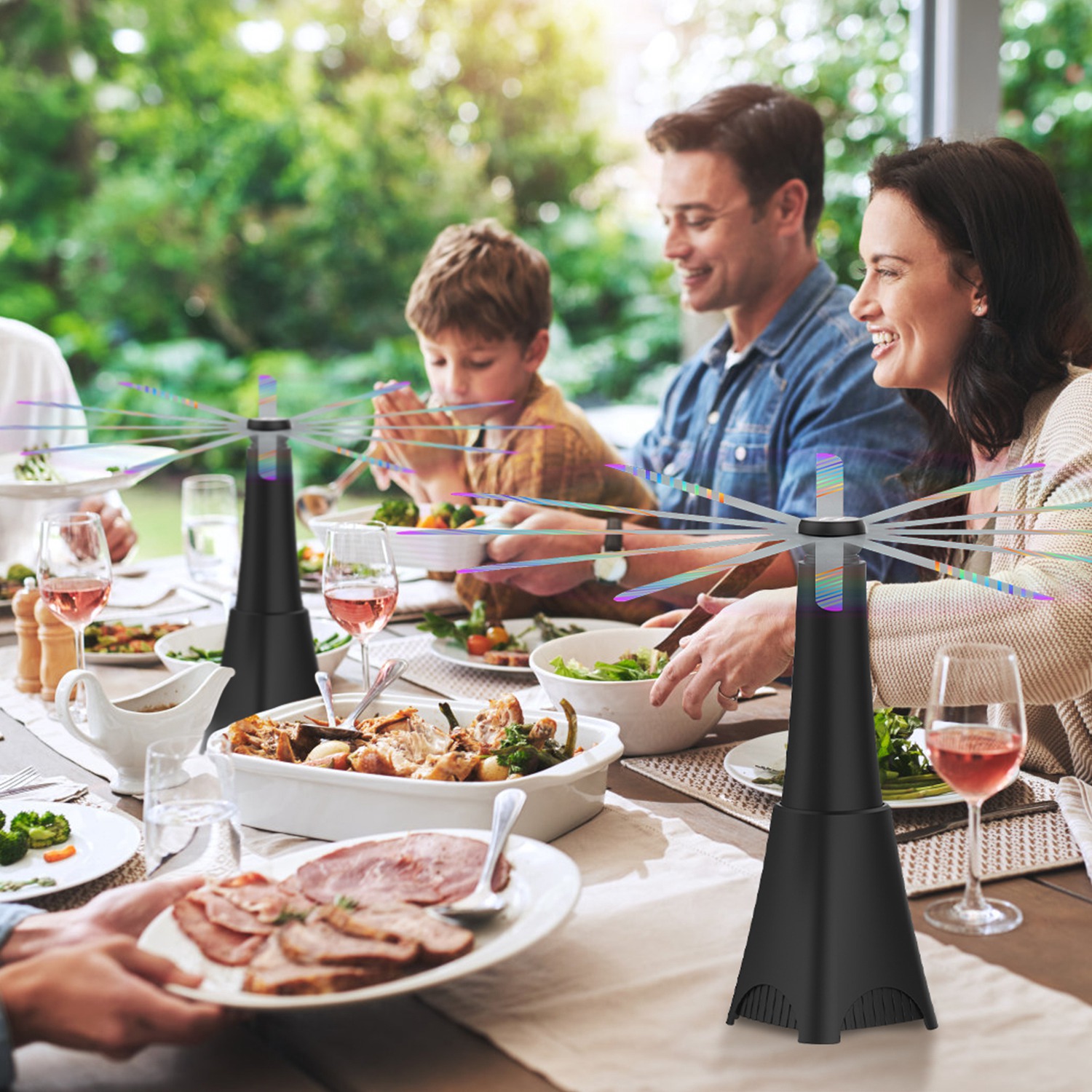 Paquete de 2 Ventiladores Portátiles Reflectantes Repelentes de Moscas, Con Batería Recargable, Trampa de Moscas Para Mesa y Comida, Aspas de Parada Suave, Gancho Para Colgar, Interior y Exterior — imagen 8
