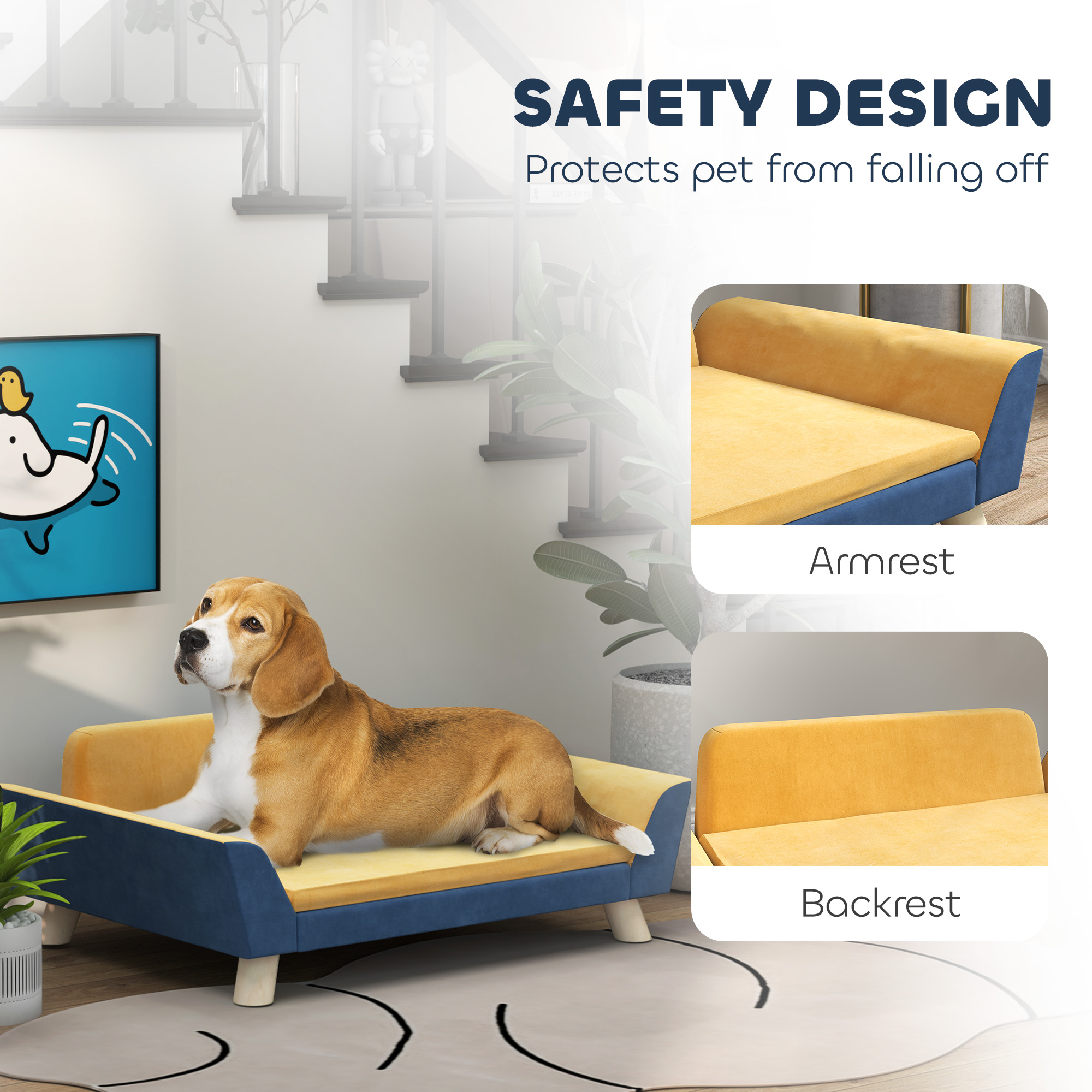 Dog Sofa Bed for Small Dogs with Soft Cushion, Washable Cover & Non-Slip Foot Pads, Orange — image 3