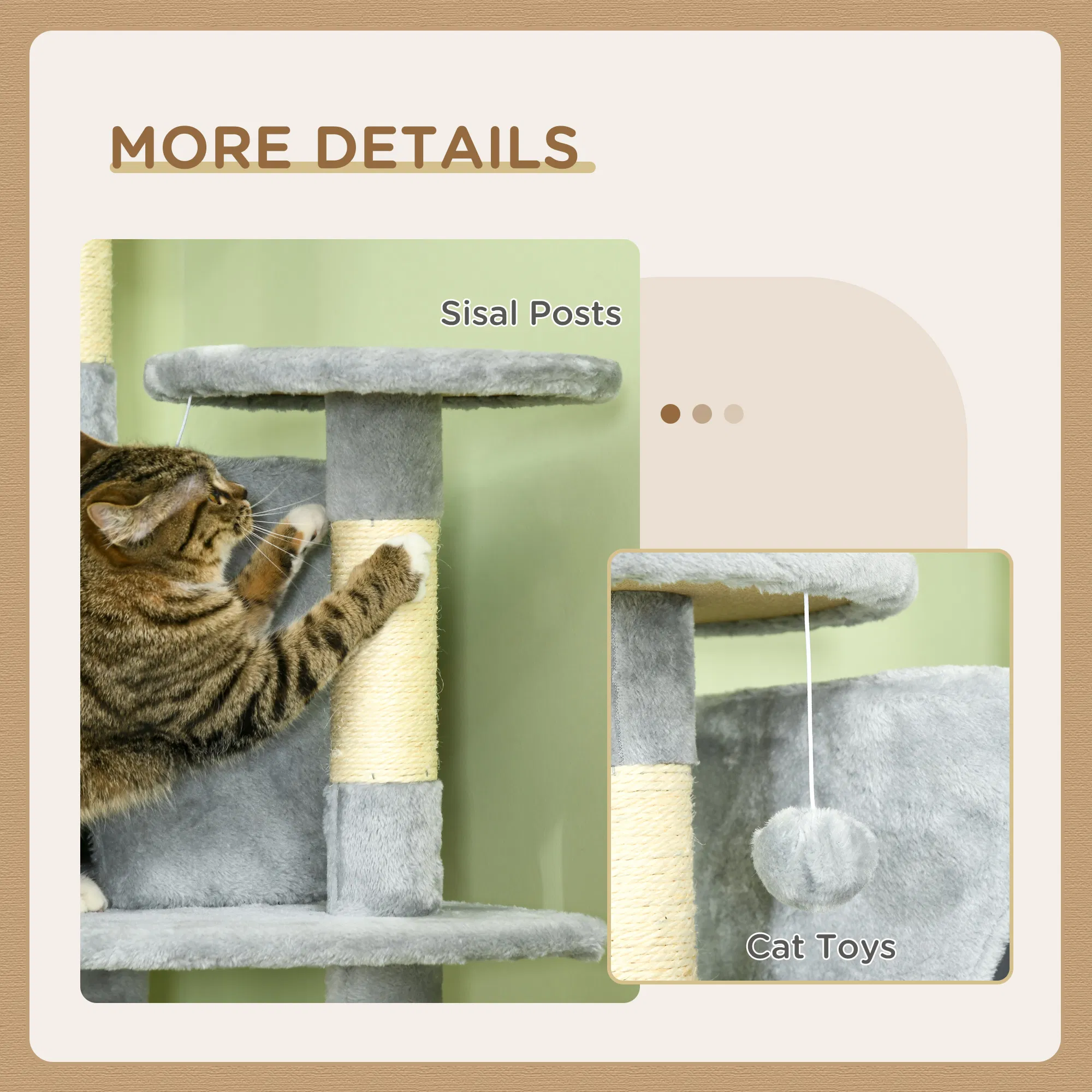79" Cat Tree Multi-Level with Two Condos, Kitty Tower with Scratching Posts, Two Hammocks, Perches, Interactive Toys, Dark Gray — image 5