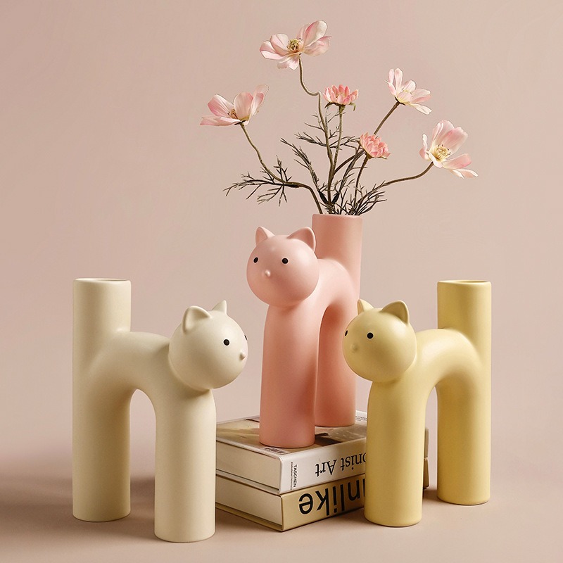 Behamei Creative Christmas Cute Tubular Cat Vase Living Room Home Desktop Decorations — image 1