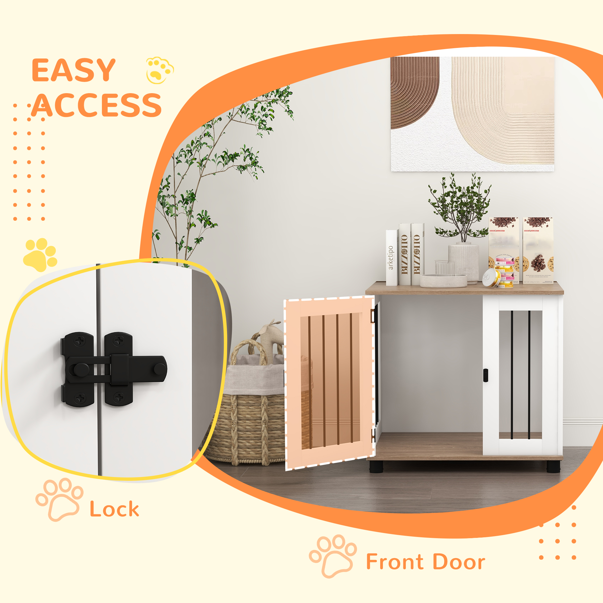 Dog Kennel Furniture Side End Table Indoor with Lockable Door, for Small and Medium Dogs, Walnut Brown — image 6